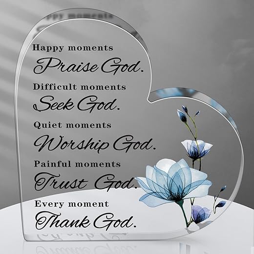 Yulejo Christian Bible Verses Decor Christmas Christian Gift for Woman Prayers Religious Gift Inspirational Gift Scripture Decorative Signs Motivational Gift Plaques Table Decor(Blue Flower)