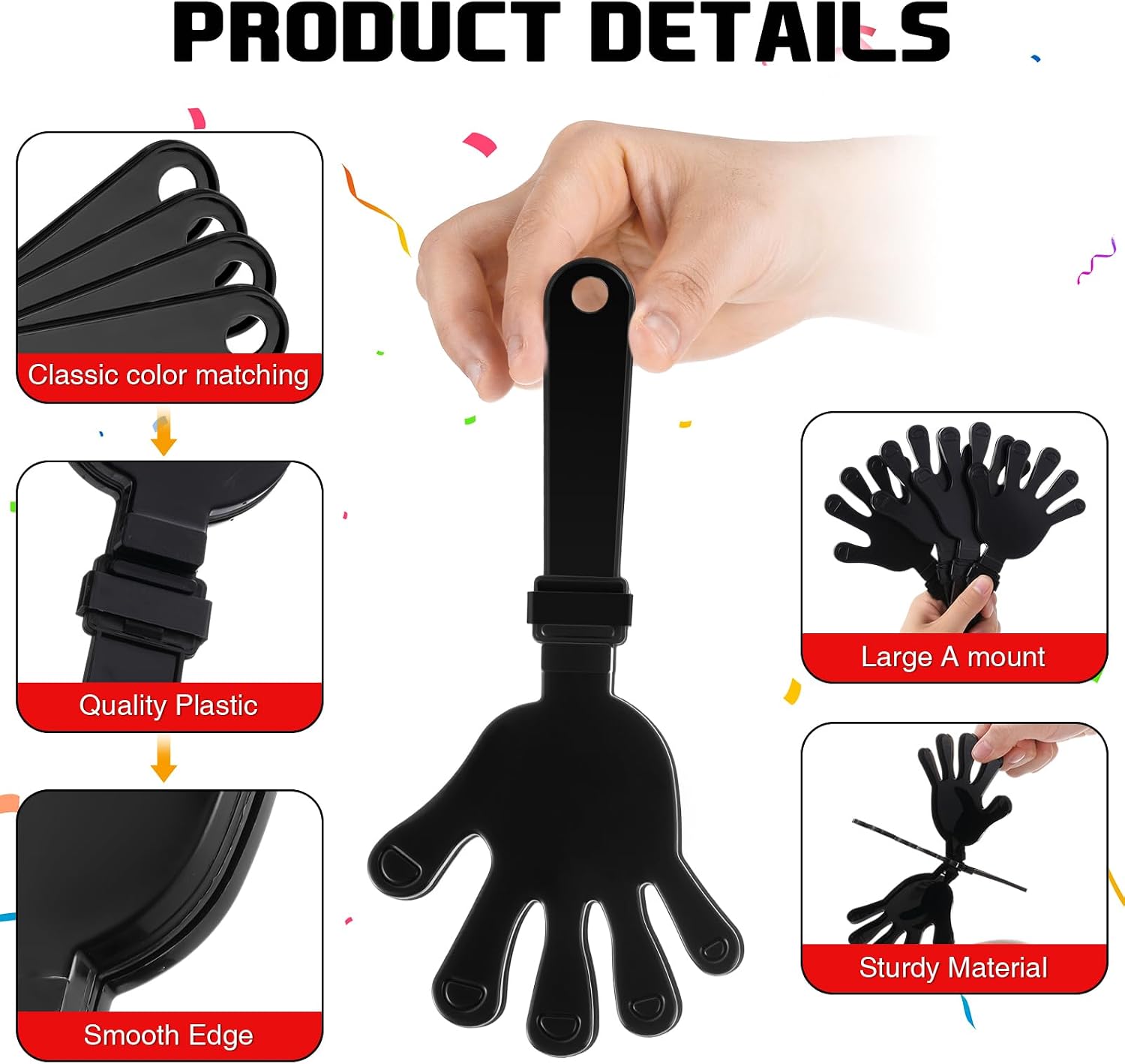 Junkin 200 Pcs Hand Clappers Bulk Plastic NoiseMakers, Black image 4
