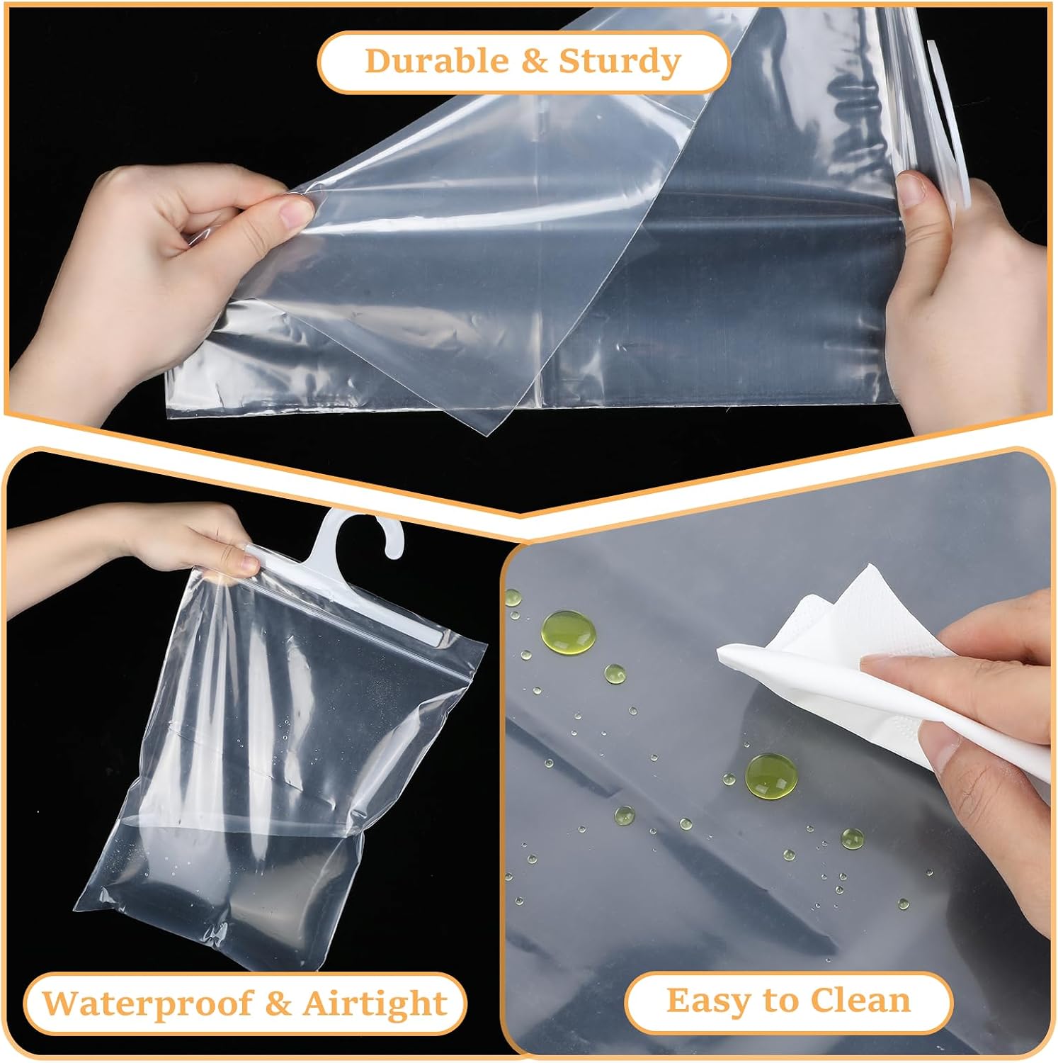 25 Pcs Hanging Storage Bags Clear Plastic Bags Large Hook Reusable Hang-Up Book Pouch Waterproof Headphone Storage for Classroom Library Home School Supplies Pharmacy Use
