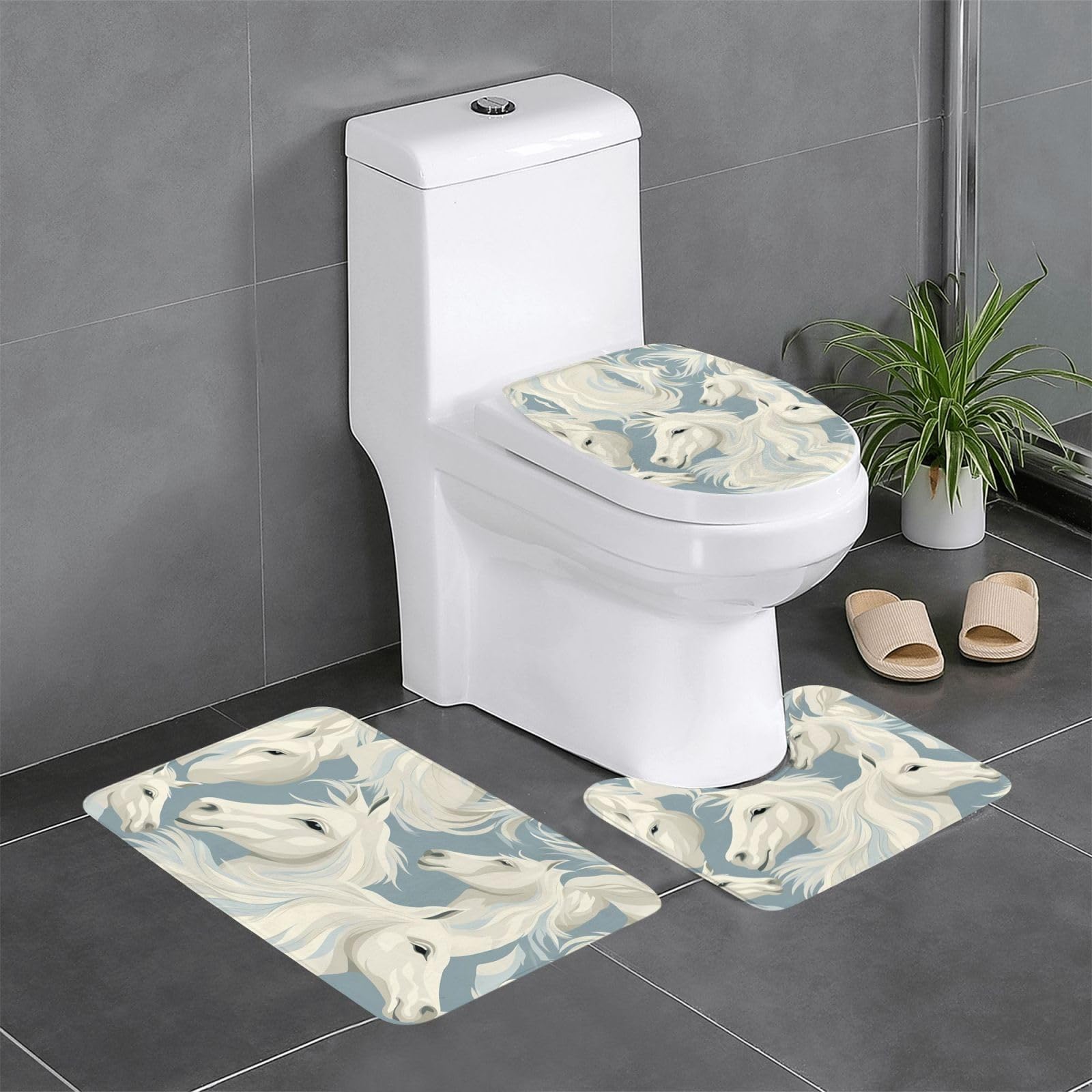 Tapis de salle de bain antidérapant WHJDPP lot de 3 avec motif cheval pour baignoire et toilettes