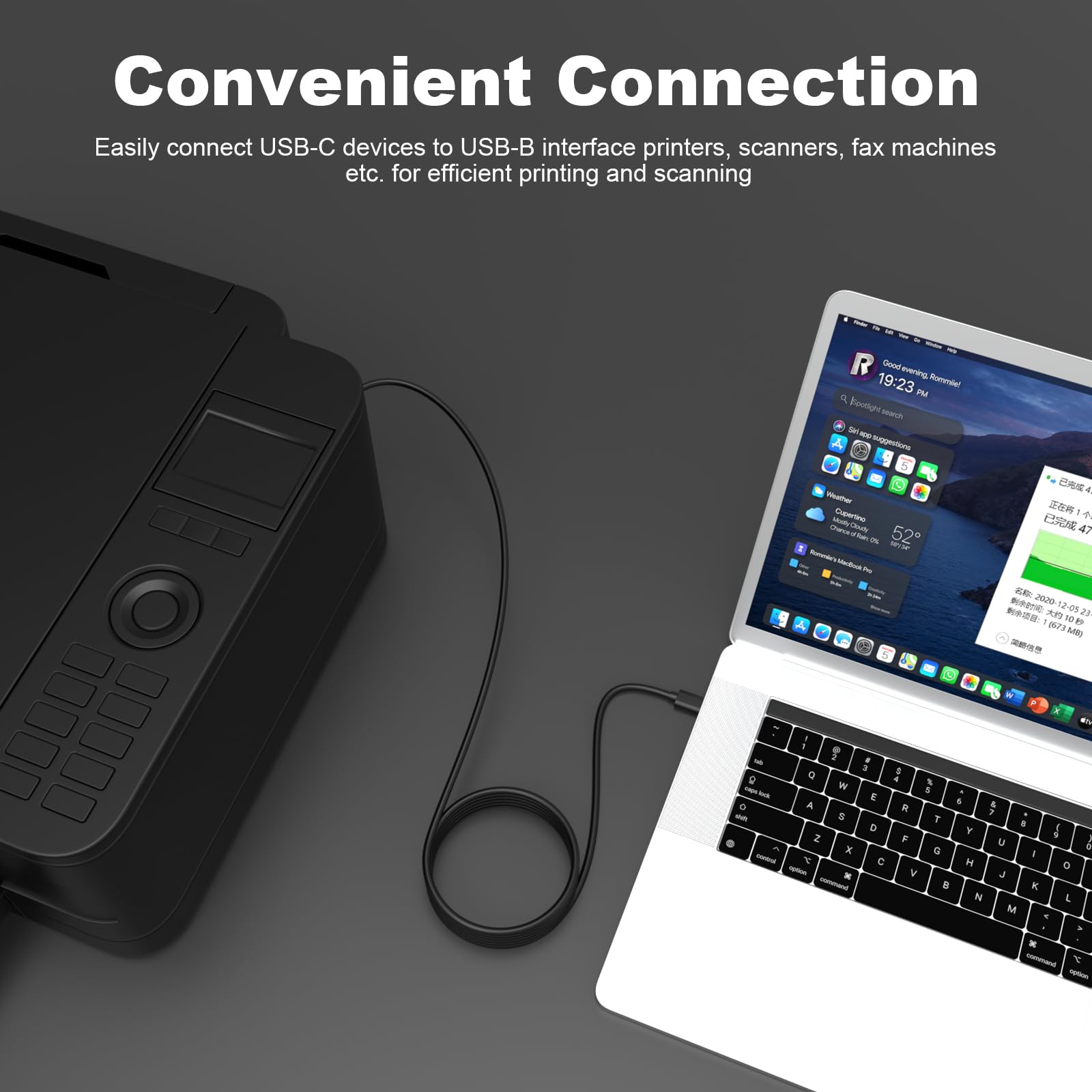 USB-Typ-C-auf-B-Kabel, Druckerkabel, kompatibel mit Epson EcoTank ET-2400, ET-2800, ET-2803, ET-2850, ET-4800, ET-15000, Workforce Pro WF-7840, WF-7820, WF-4830, WF-4820 für PC, MacBook (1,8 m