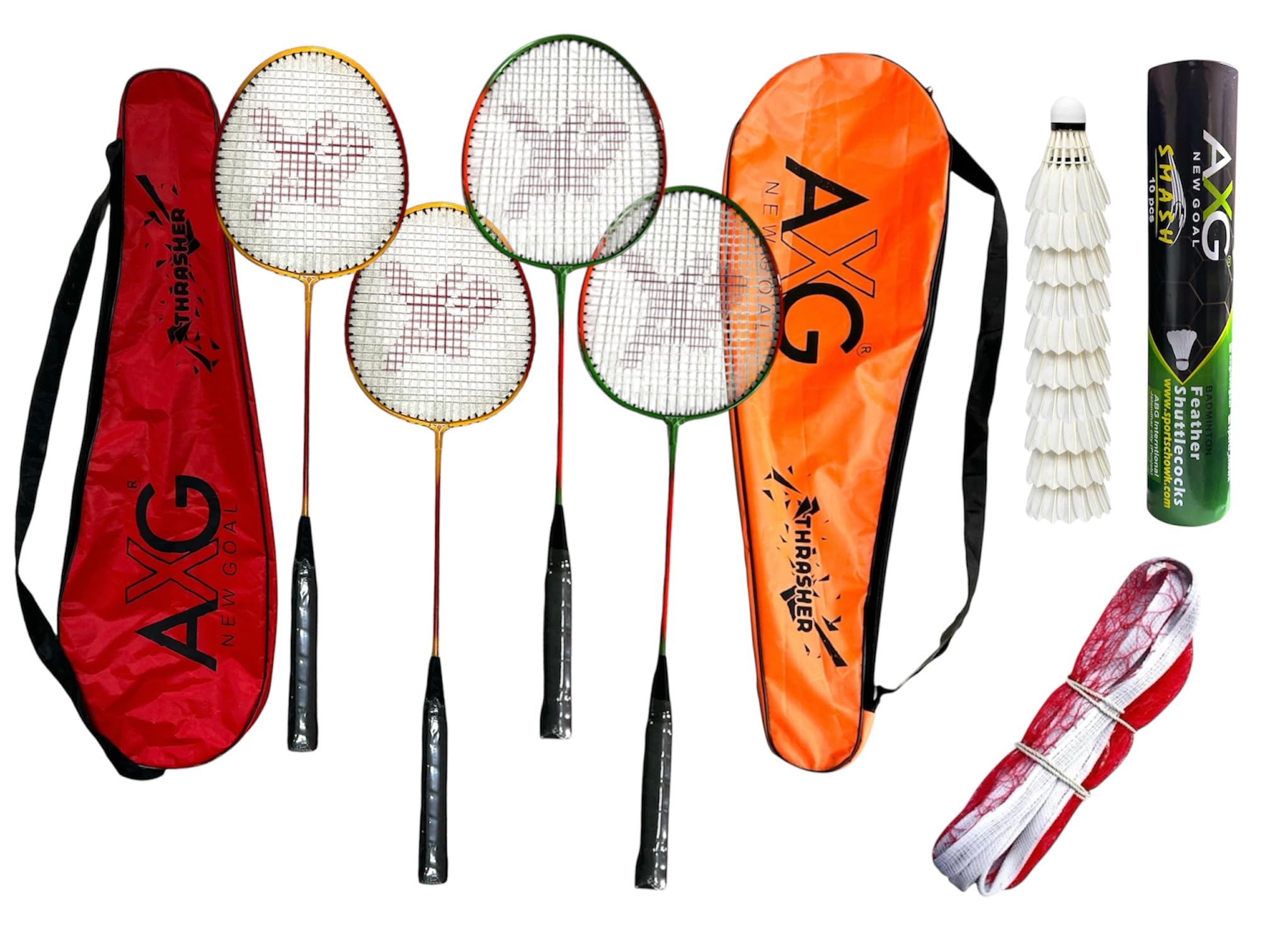 Thrasher Racquets Set of 4 with 10 Shuttles & Net Badminton Kit (Multi)-image-7