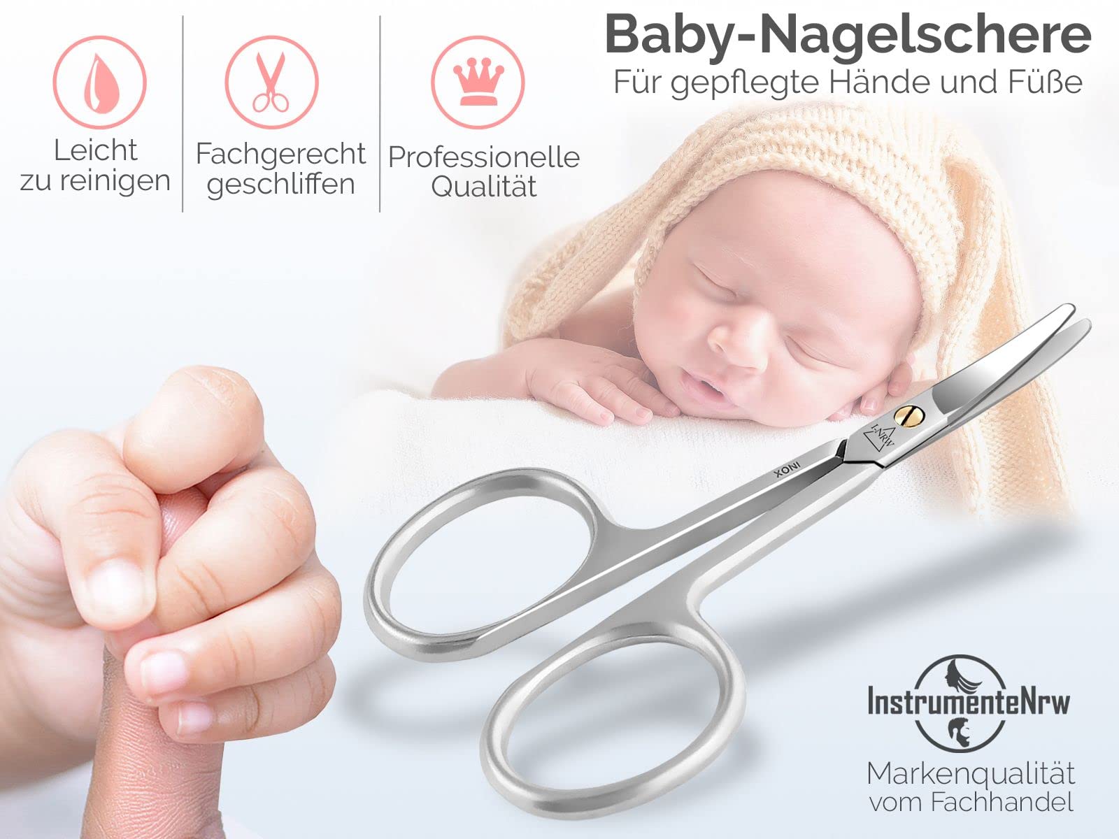 Babyschere Kinder-Nagelschere gebogen mit abgerundeten Enden für Babys und Kleinkinder Rostfreier Edelstahl Extra Kleine Maniküre Pediküre Schere für eine präzise Nagelpflege für Hände und Füße 8 cm
