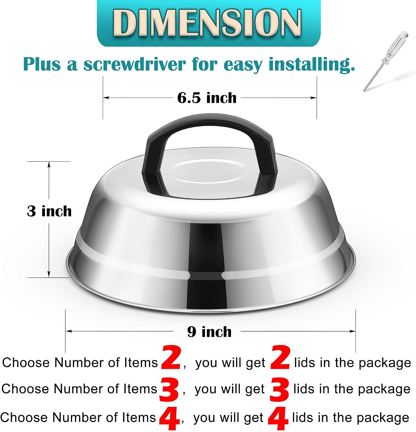 9 Inch Basting Cover Set of 2, Joyfair Cheese Melting Dome for Griddle Stainless Steel Melt Lids with Heat-Proof Handle for Outdoor Camping Grilling/Flat Top Teppanyaki, Heavy Duty & Dishwasher Safe