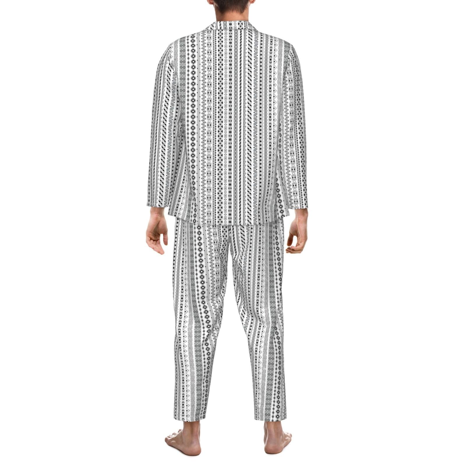 Boho Triangolo Strisce Stampa Uomo Manica Lunga Pigiama Set Pigiameria Due Pezzi Casa Viaggio Outfit Lounge Pantaloni