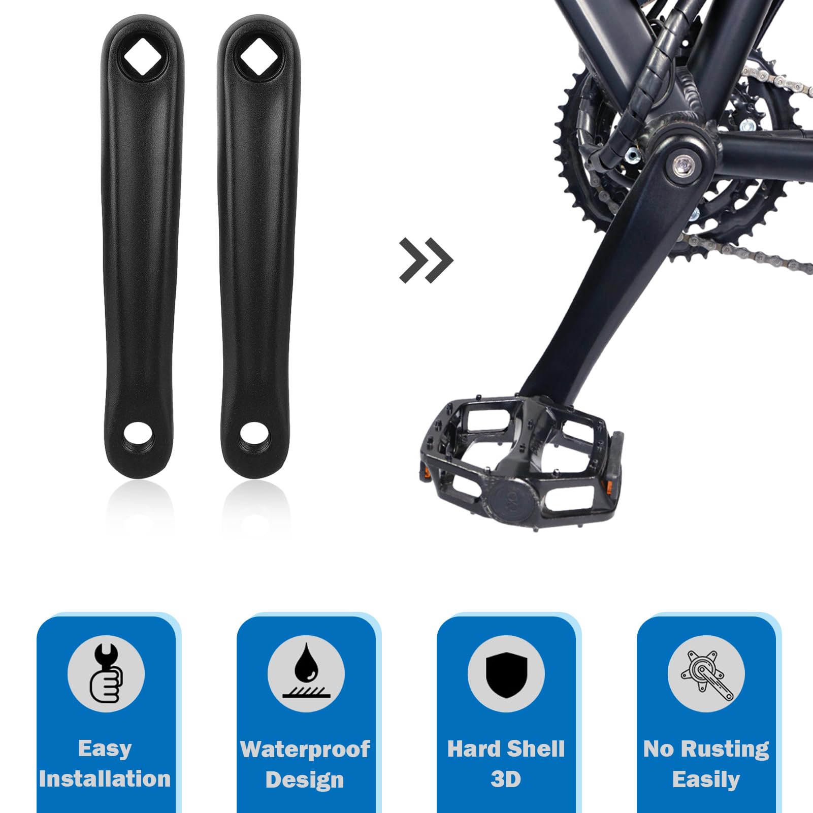 BUCKLOS Ebike Mountain Bike Square/Diamond/Hollow Crank Arm -152MM/170MM/175MM MTB Aluminum Bicycle CrankSet For Electric Bike/Road Bike/Commuter Bike/Exercise Bike/Fat Bike