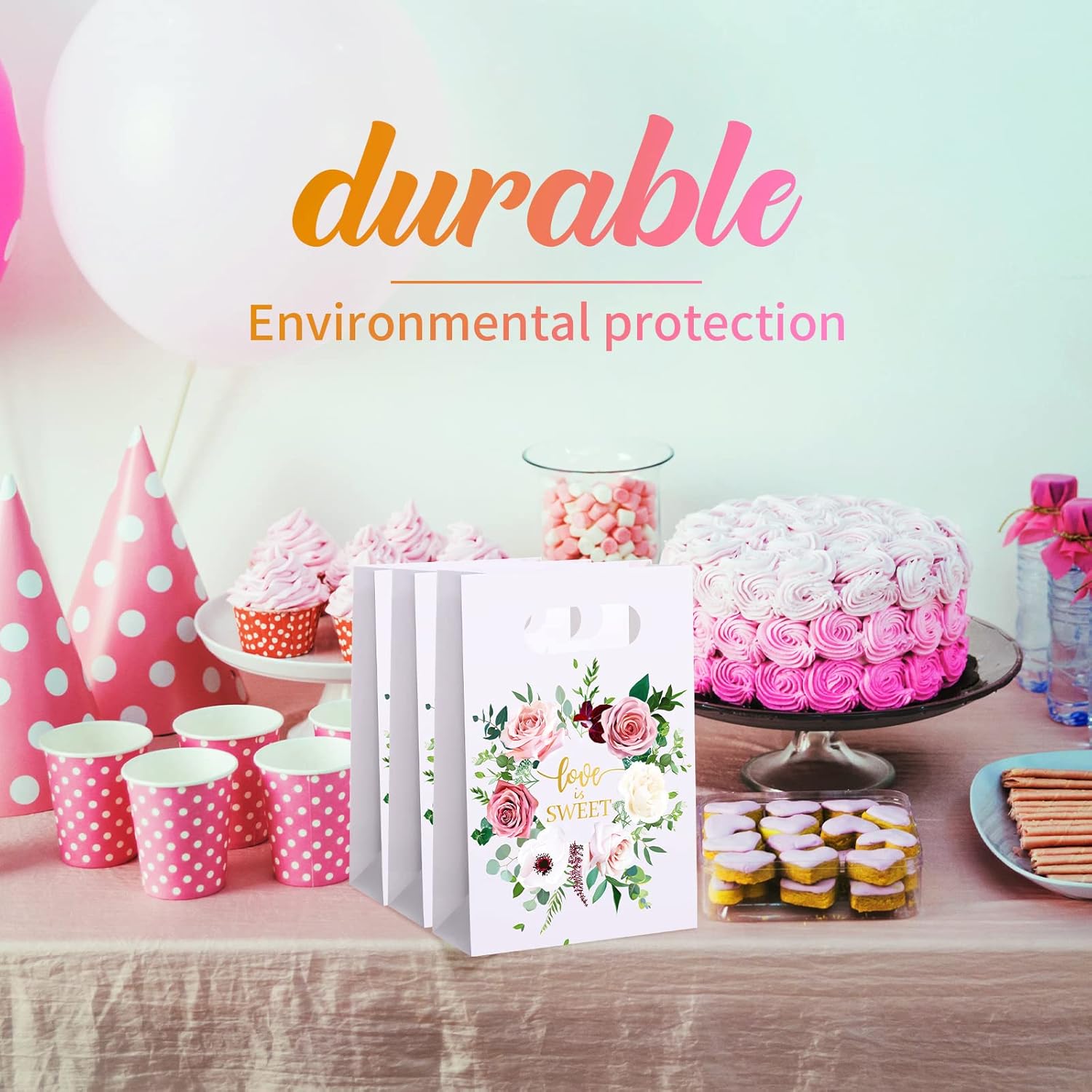Marspark 60 Pcs Love Is Sweet Bags Wedding Favor Bags Dessert Candy Cooike Treat Bags Wedding Guest Gift Kraft Paper Bags for Bridal Shower Party Supplies