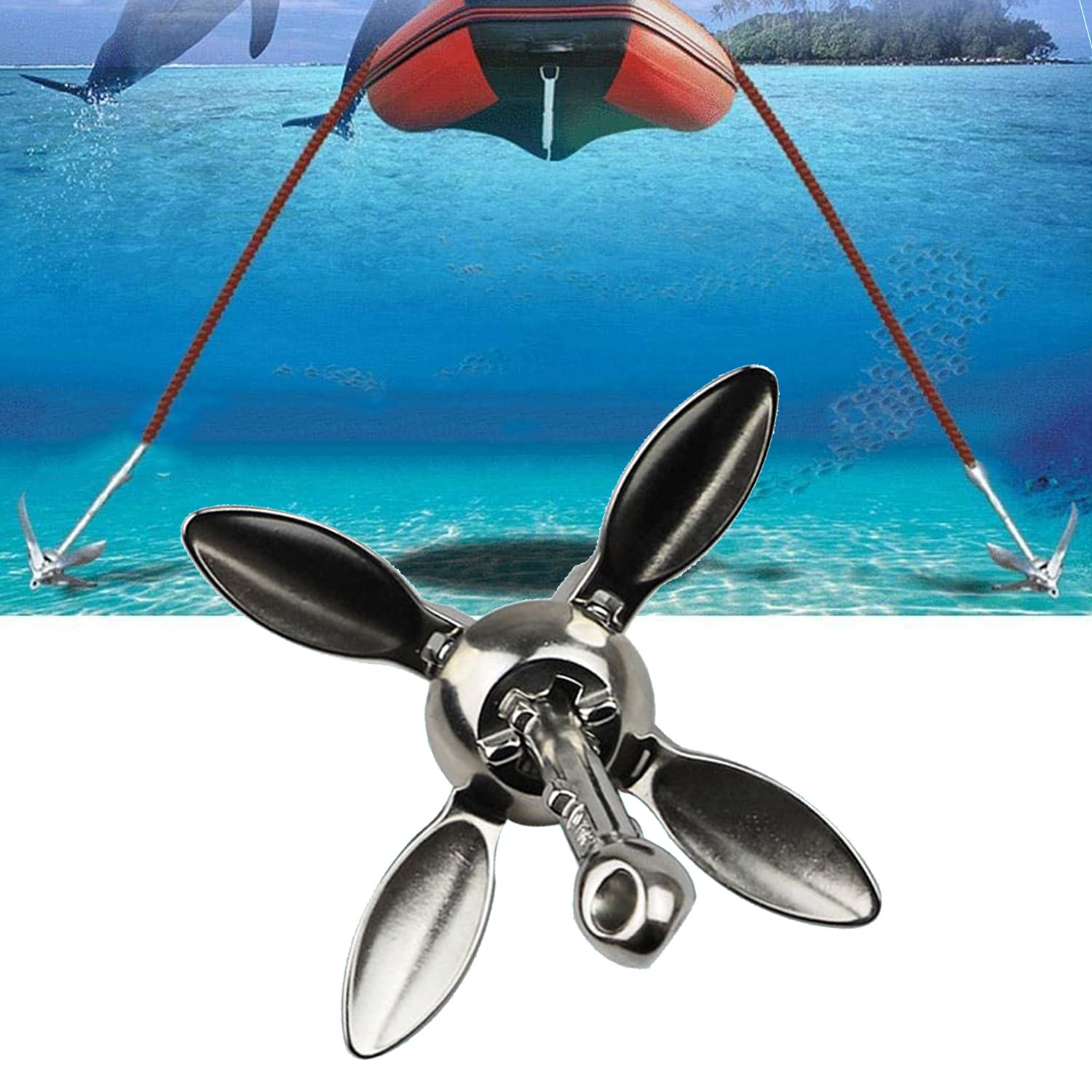 Durevole Ancora a Ombrello, Ancoraggio in Acciaio Inox 0.7kg, Kit di Ancoraggio per Canoe Jet Ski SUP Paddle Board