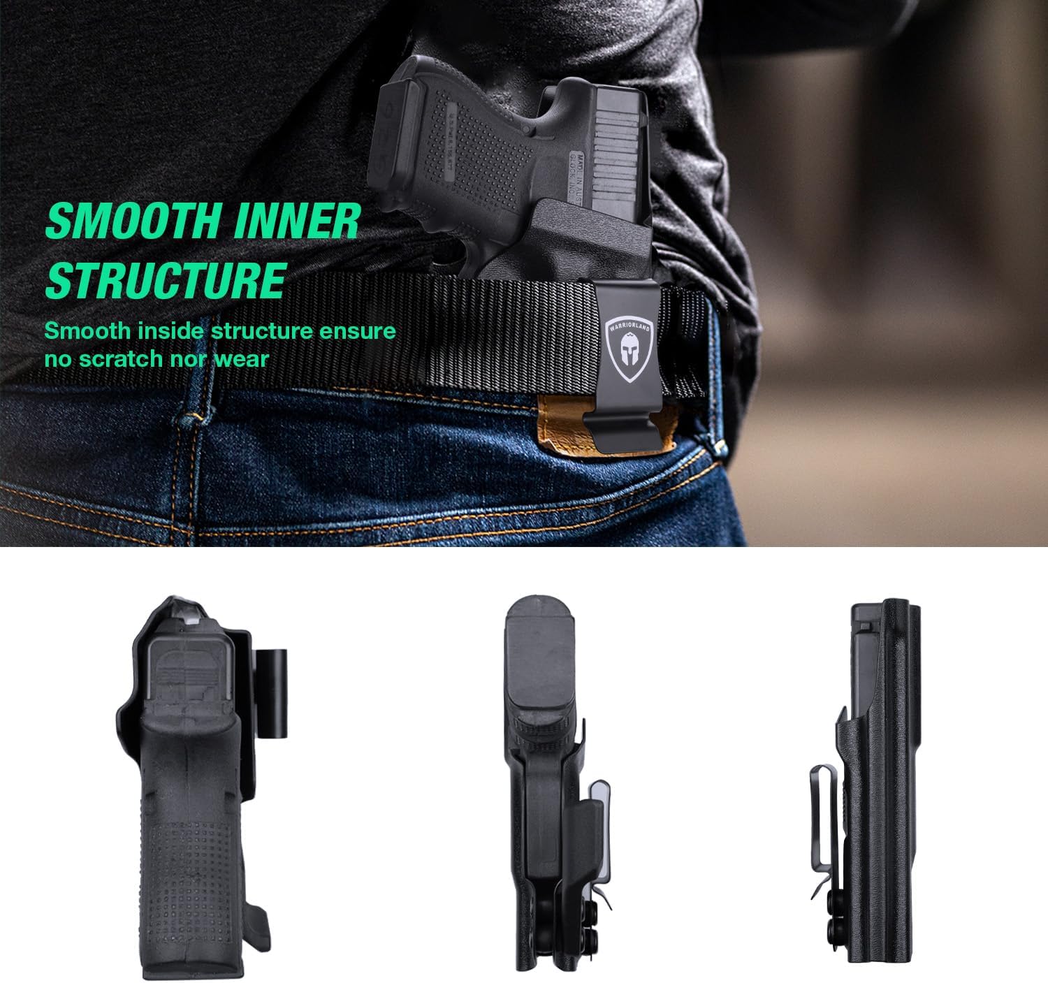 WARRIORLAND IWB Kydex w/Claw Holster Compatible with G17/22/31 - G19/19X/44/45 Gen 3-5 & G23/32 Gen 3-4 - G26 Gen 3-5 & G27/33 Gen 3-4, 1.75 Steel Clip, Adj. Cant & Ride Holster Inside Waistband