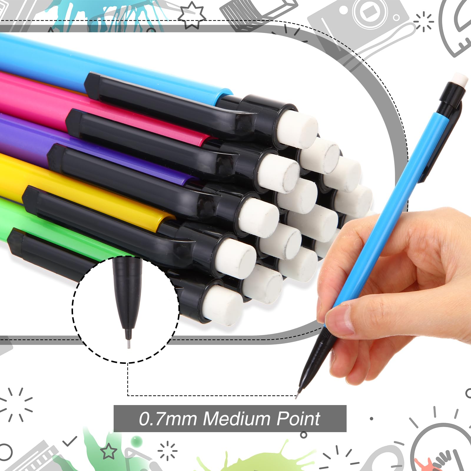 Set di 480 matite meccaniche da 0,7 mm, include matite meccaniche con gomma HB ricariche per arte, ufficio, scuola, studenti, scrittura, disegno, schizzi
