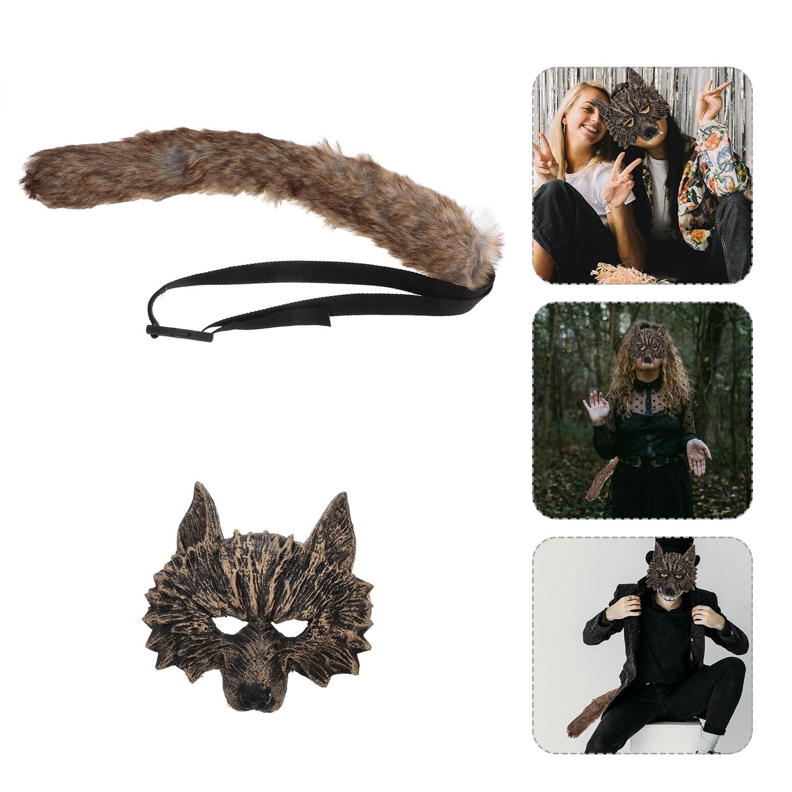 Tofficu 5 Pièces Masque Loup Réaliste avec Queue, Accessoire Cosplay