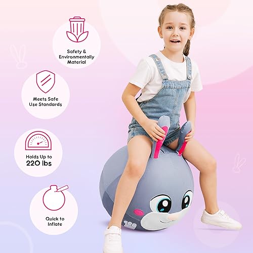 Miniatura 4 de Hopper Ball  Pelota inflable de conejo para saltar  Juguetes de peluche de conejo hippity hop para niños, pelota inflable de 18 pulgadas con asa