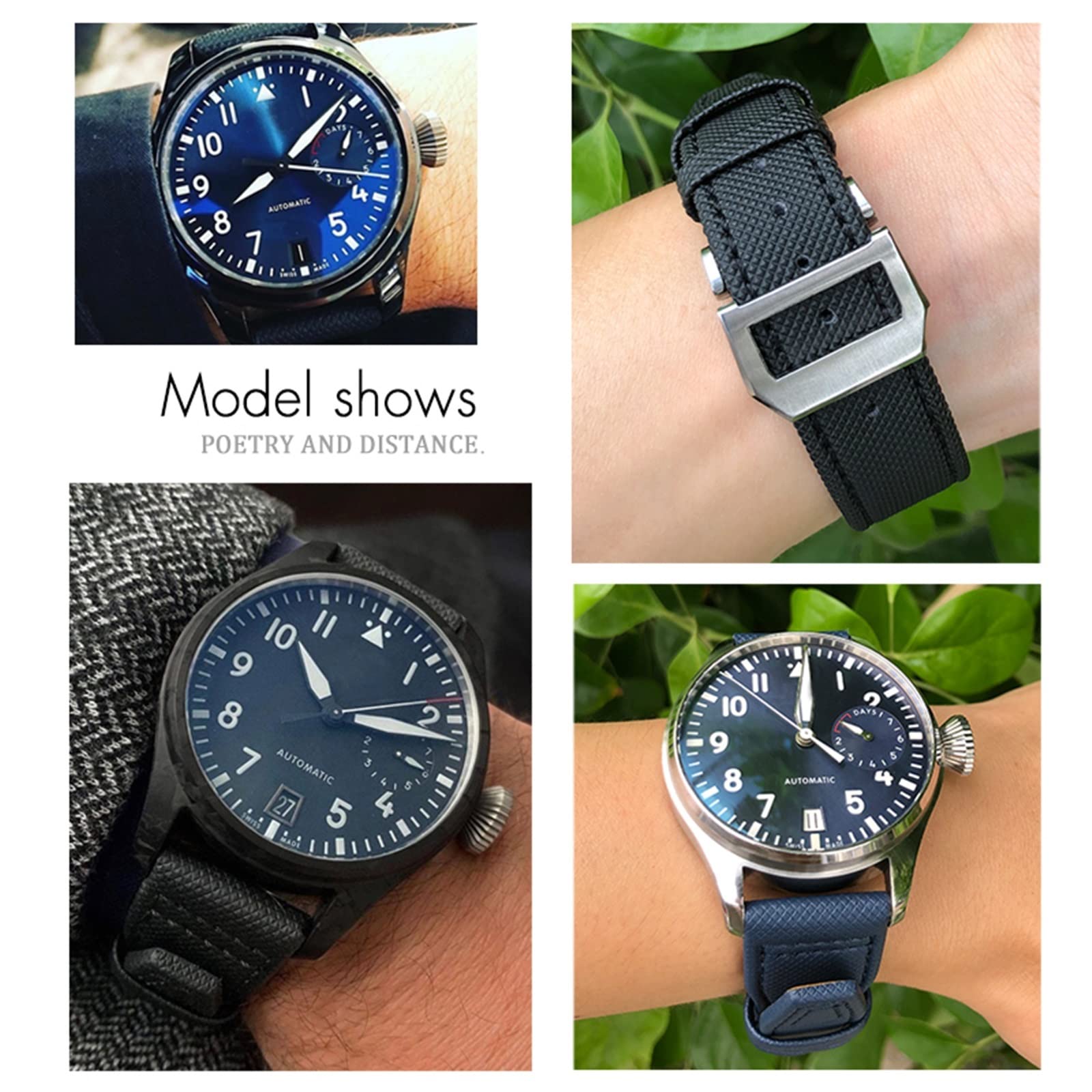 20mm 21mm 22mm nylonowy pasek do zegarka ze skóry cielęcej pasuje do IWC Big Pilot IW377714 Mark18 SPITFIRE nylonowy pasek z prawdziwej skóry