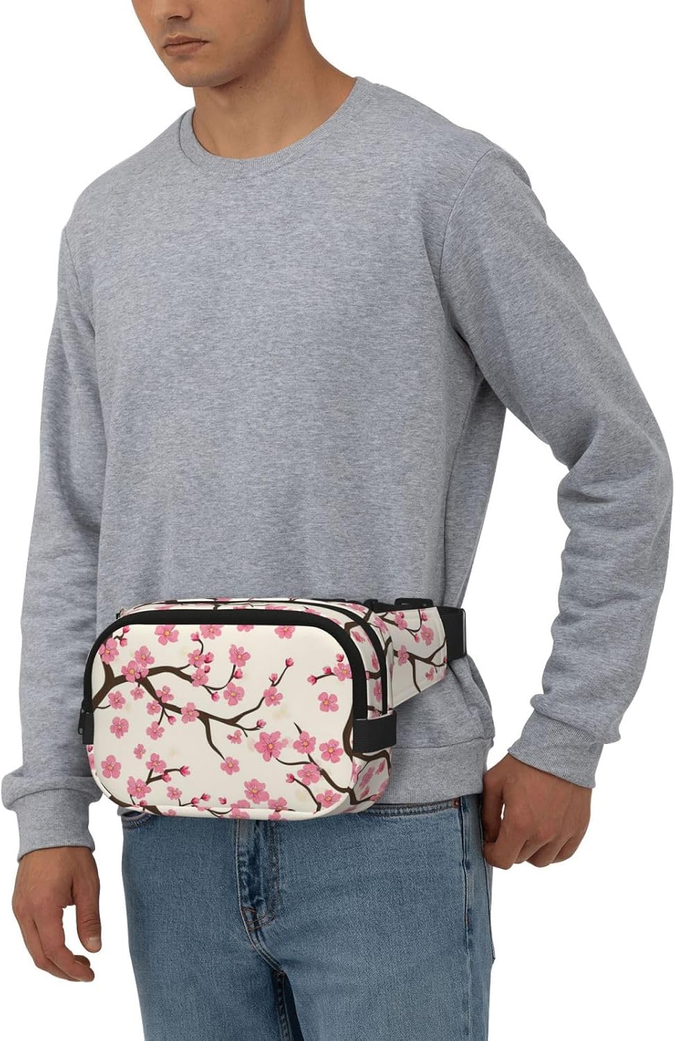 Pink Japanese Cherry Blossom Flowers Fanny Pack for Women Men Fashion Waist Packs with Adjustable Strap Crossbody Belt Waist Bag for Hiking Running Travel