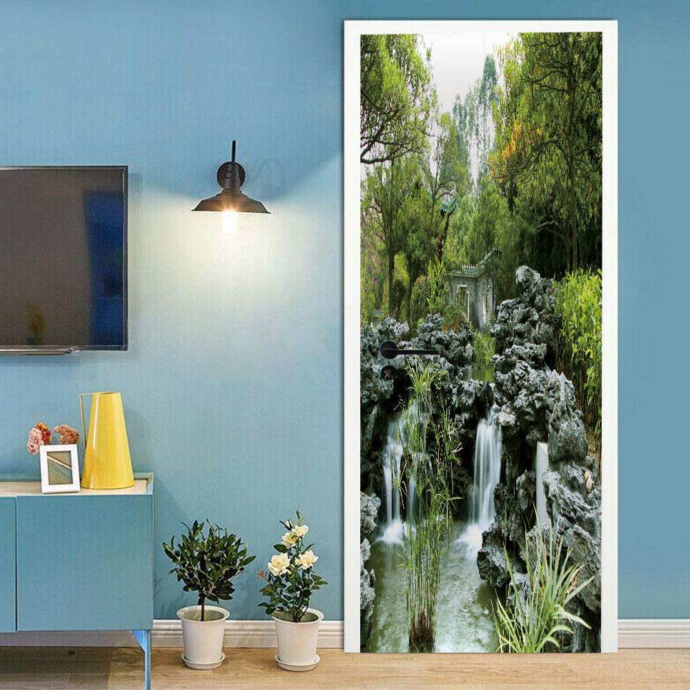 Sticker de porte trompe l'oeil cascade pour masquer les défauts et décorer sans peindre