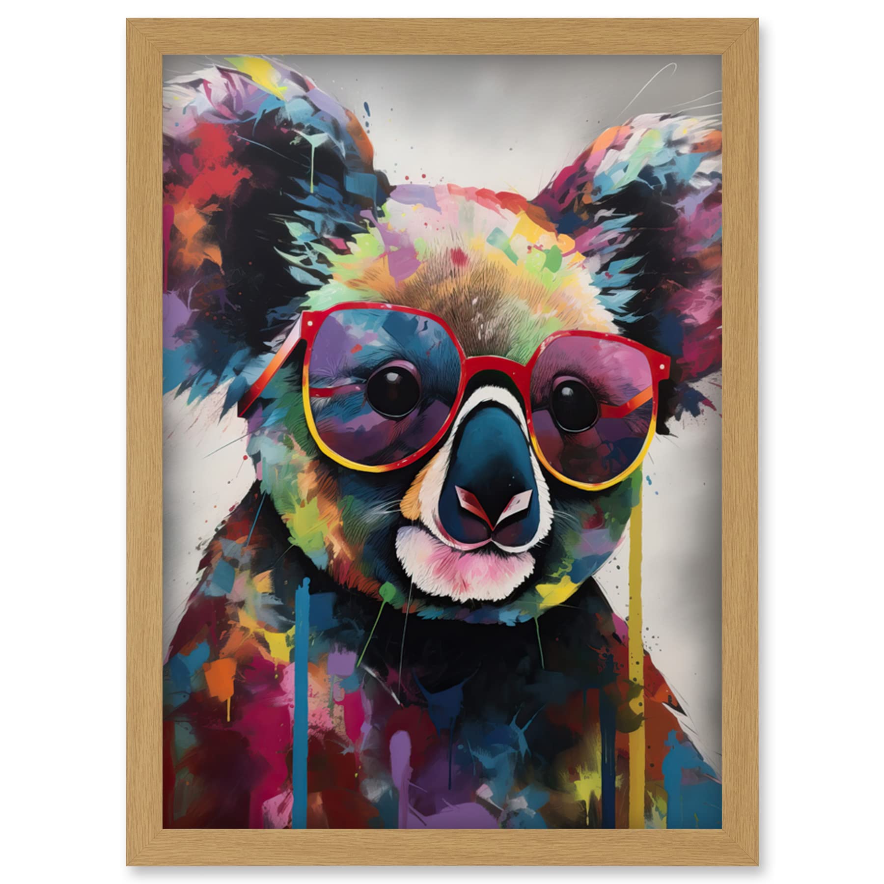 Artery8 Koala With Purple Sunglasses Modern Multicoloured Artwork Framed Wall Art Print A4