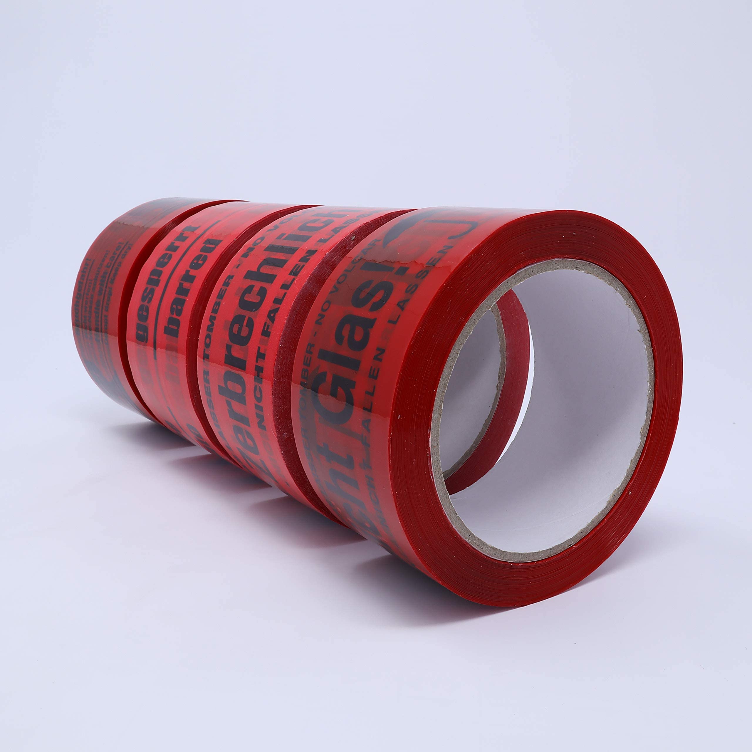 gws Cinta de embalaje bloqueada roja PP silenciosa | Cinta adhesiva de embalaje de calidad profesional | Cinta indicativa alemana/ingles/francés/italiana | 50 mm x 66 m (36 rollos)