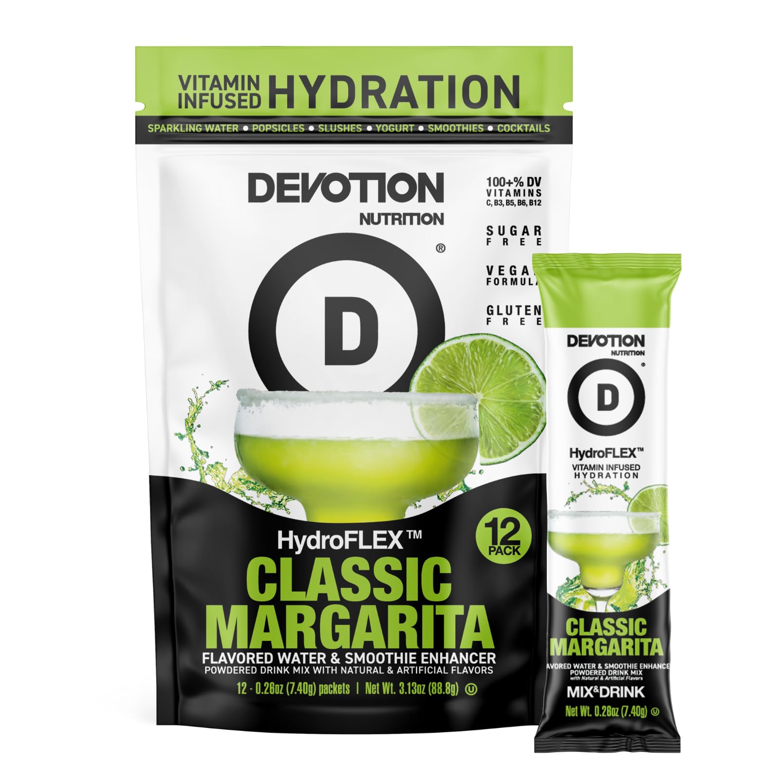 Devotion Nutrition HydroFLEX Water Flavoring Packets – Sugar-Free Hydration with Vitamins & Electrolytes – Dye-Free, Gluten-Free (Classic Margarita)