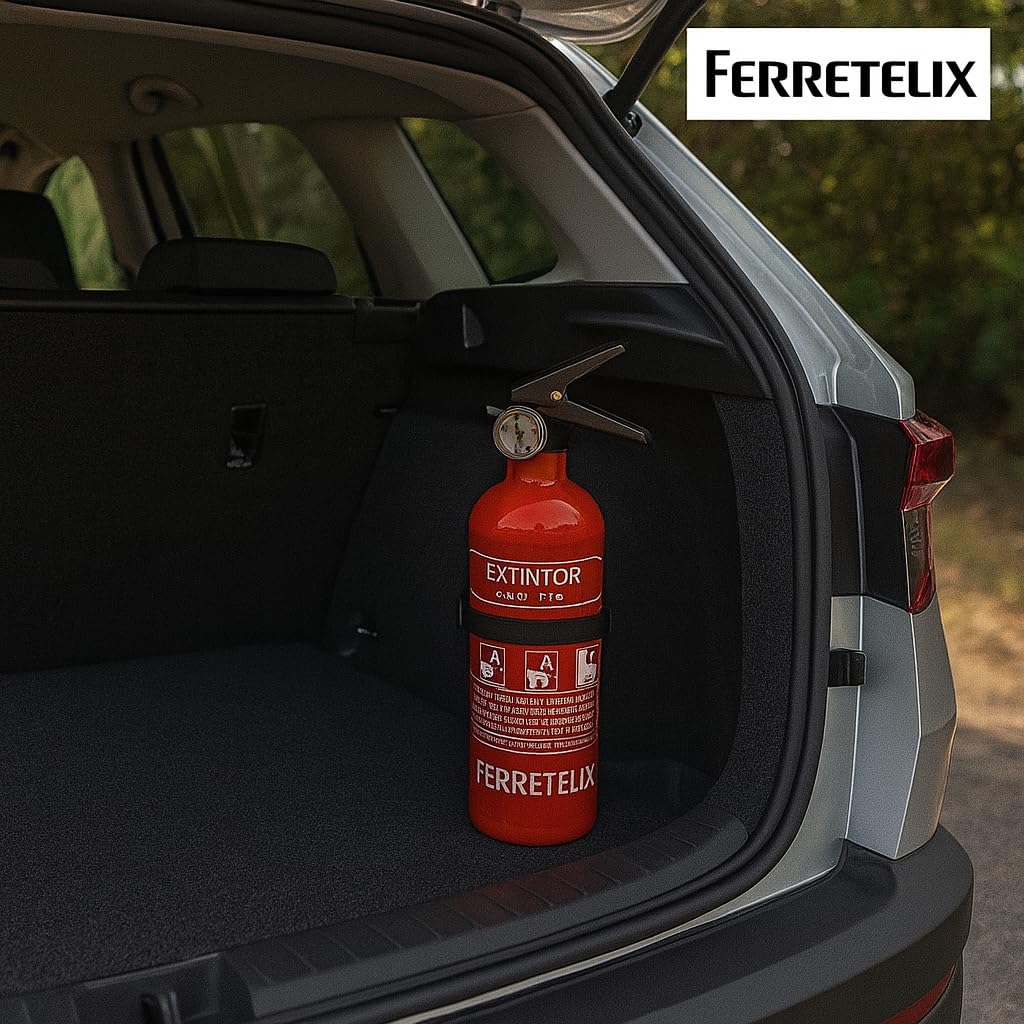 FERRETELIX® Lot de 2 Extincteurs 1 kg Poudre ABC – avec Supports de Fixation – Homologués pour Voiture, Maison, Bureau, Camping-Car ou Bateau. Fecha de fabricacion 2026