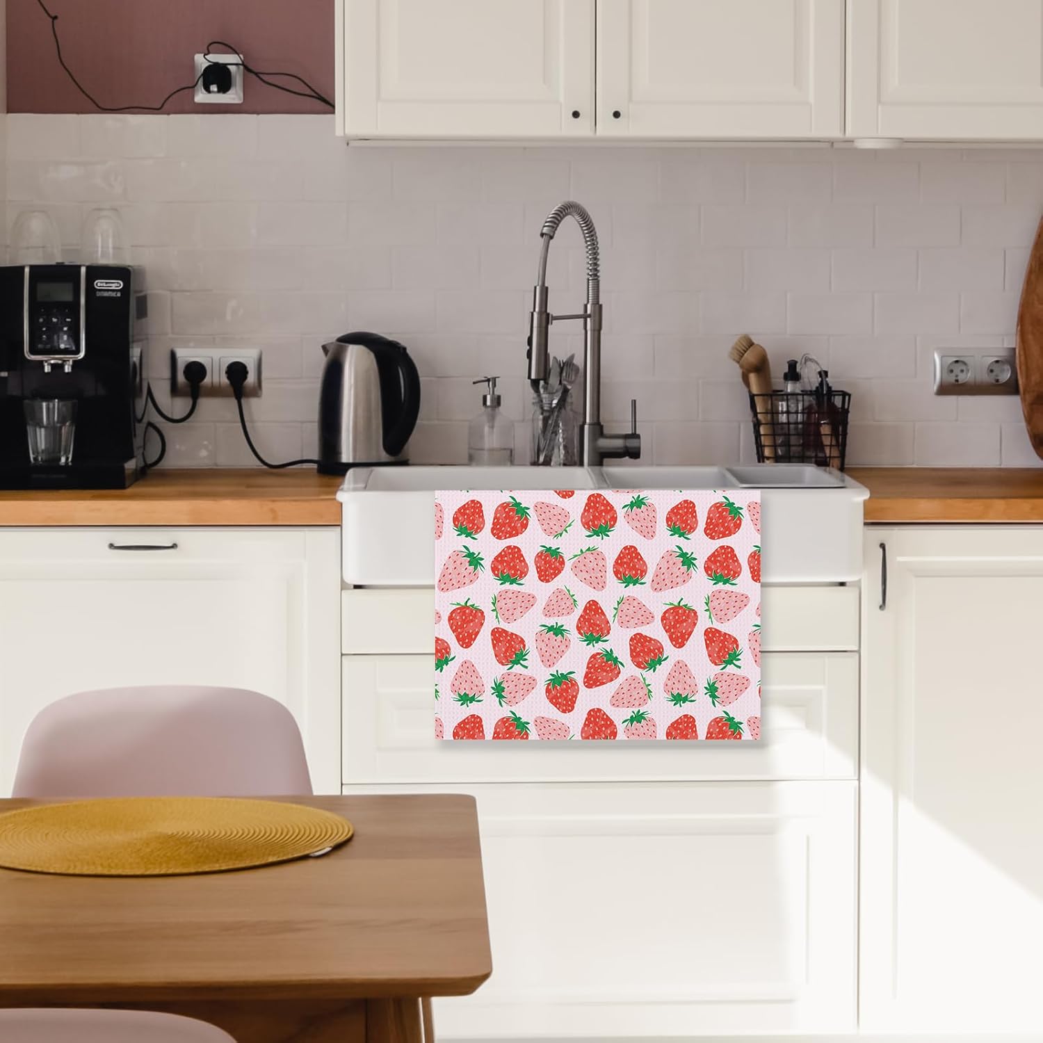 Strawberry Kitchen Towels Set of 2, Preppy Coquette Spring Summer Pink Bow Hand Dish Towels for Kitchen College Dorm Room Bathroom Decor, Strawberry Gifts for Women Girls,16x24 Inches - Image 6