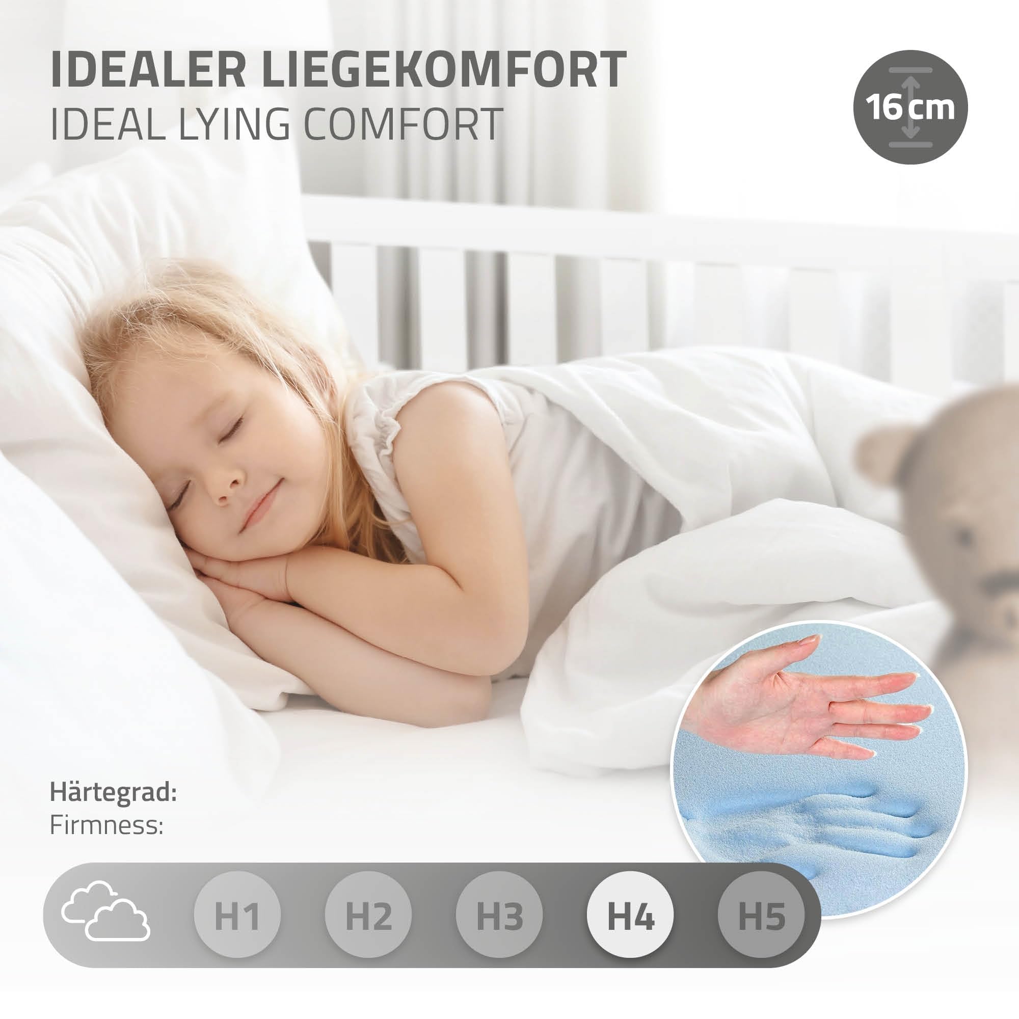 ML-Design Cama de Suelo Infantil 120x200cm con Colchón 16cm Blanca Madera Maciza de Pino Somier de Láminas y Protección Anticaída Cuna Doble para Niños y Bebés Mobiliario para Habitación Juvenil