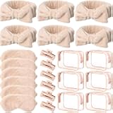 Hoteam 24 Pcs Spa Party Favors Supplies 6 Spa Headband 6 Plush Sleep Eye Mask 6 Hair Claw Clips 6 Clear Cosmetic Bags for Adult Sleepover Slumber Party Graduation Gift(Beige)
