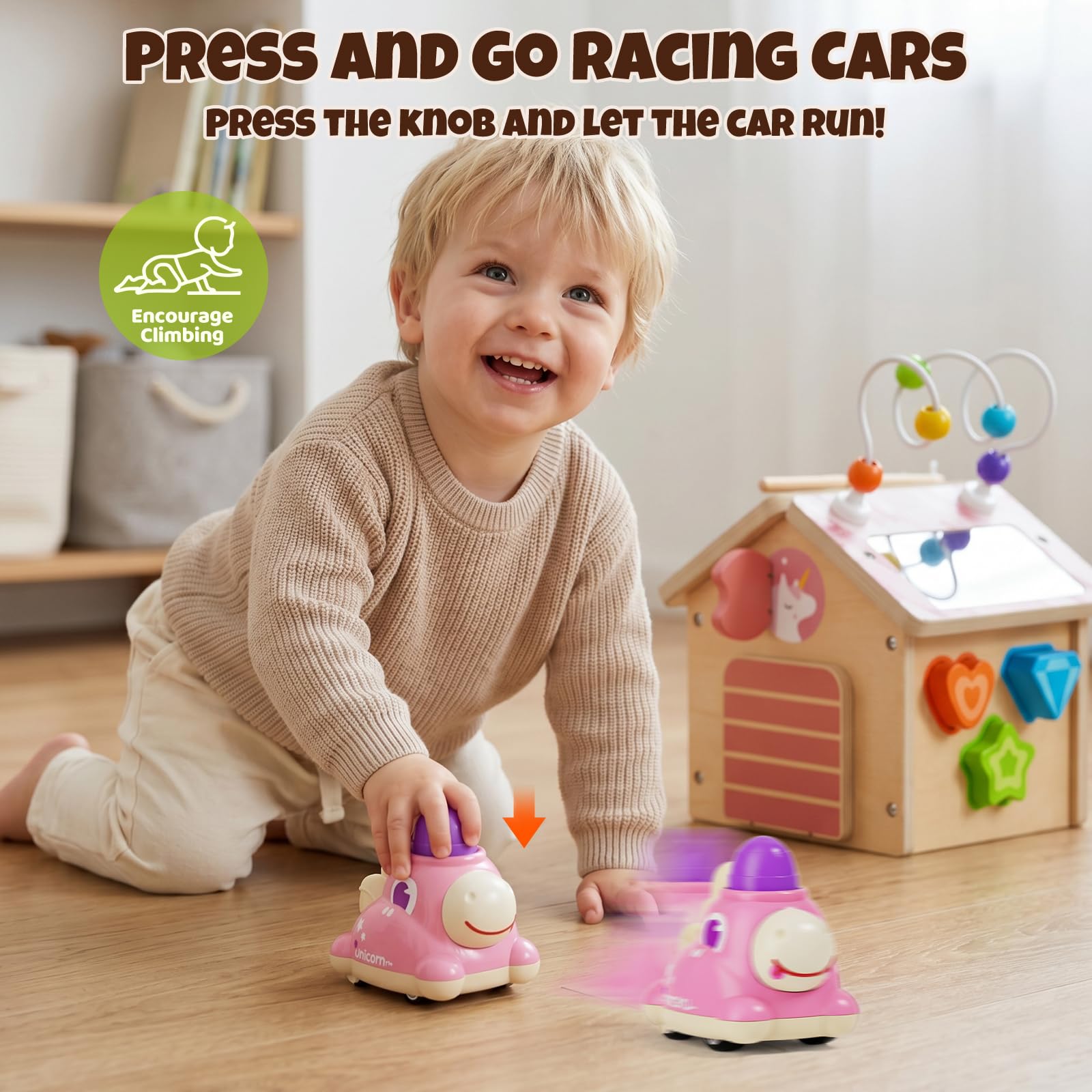 Cubo Multiattivita in Legno Bambini 1+ Anno con Press to Go Car Montessori | Interattivo Giochi Abilità Motorie Regalo Bimbo per Ragazzi e Ragazze Giocattoli di Apprendimento Educativi 2 3 4 Anno