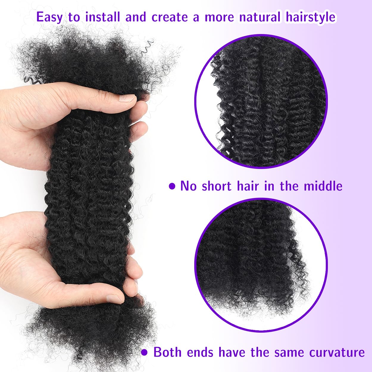 16 Inch Afro Kinky Curly Human Hair Bulk for Permanent Micro Locs/Twists/Braids/Repair Locs Afro Kinky Curly Bulk Human Hair Nature Black Color (1B, 16inch-50g/pack)