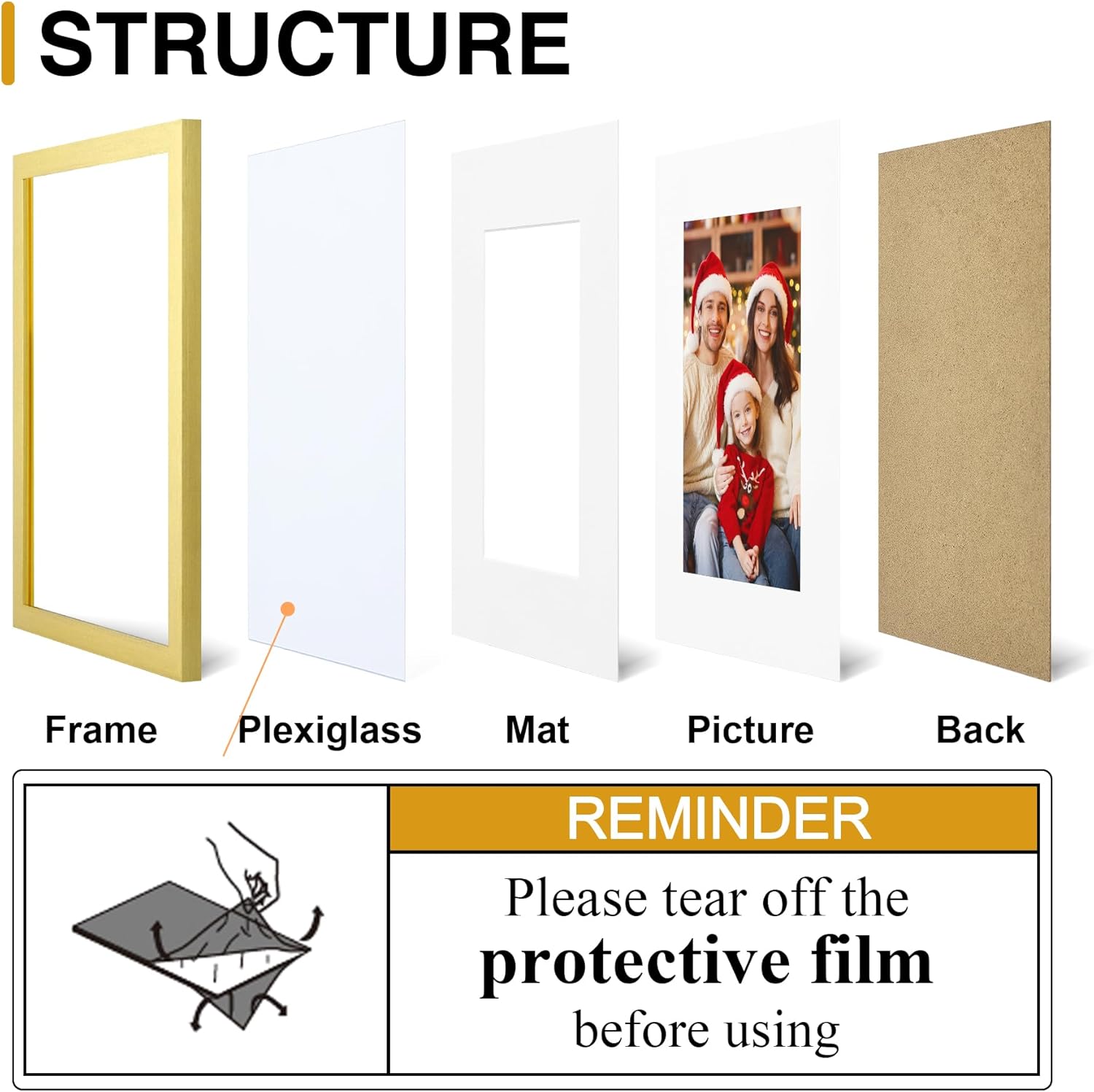 decorUhome 11x14 Picture Frame Set of 10, Display Photos 8x10 with Mat or 11x14 Unmatted for Picture Frames Collage Wall Decor, Gold - Image 3