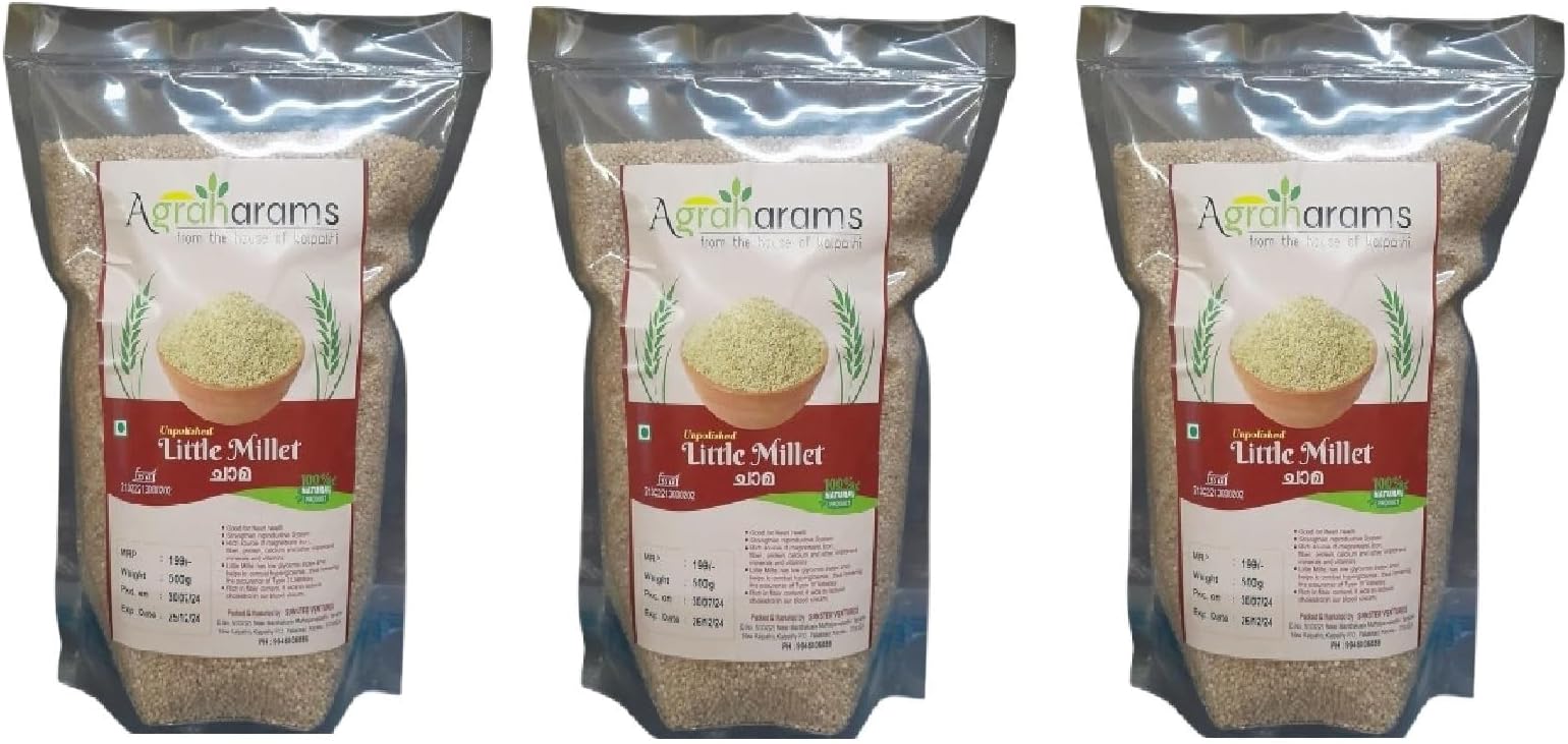 Agraharams From the House Of Kalpathi Unpolished Little Millet 500g Each | Pack of 3 |100% Natural Product Arikelu | Varagu | Arka | Little Millet Boosts Kutki Seeds Gluten-Free