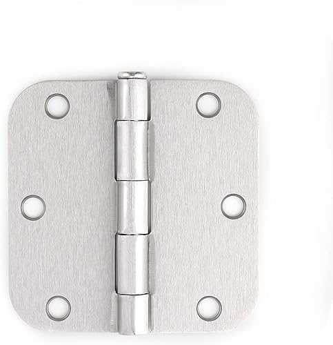 Paquete de 5 bisagras de puerta resistentes, bisagras de níquel cepillado para puertas interiores y exteriores, 3.5 x 3.5 pulgadas, redondeadas con