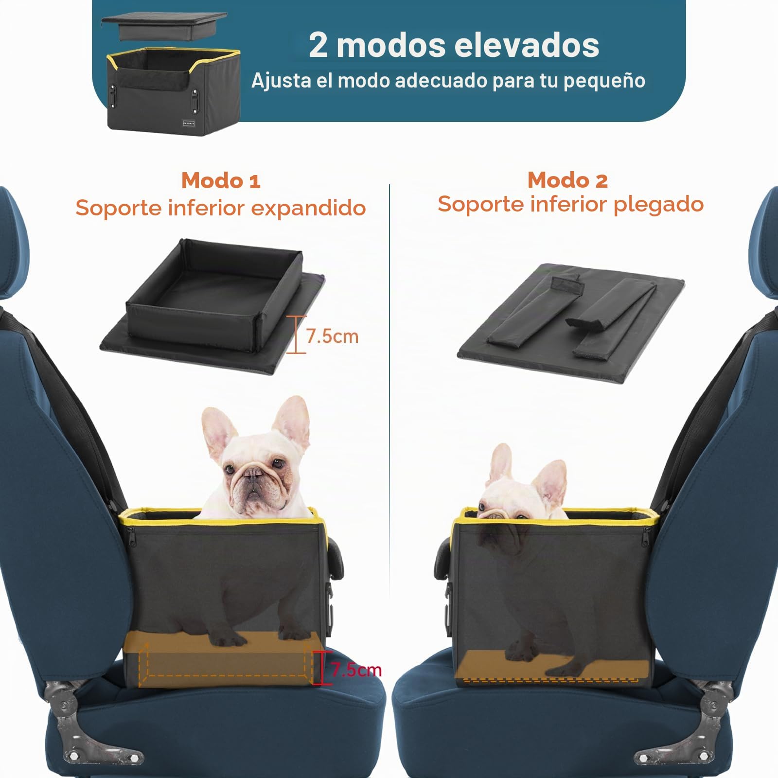 Petsfit Asiento Coche Perro Pequeño Plegable, Bolsa Asiento Elevadora para Coche para Mascotas, para Perros Pequeños