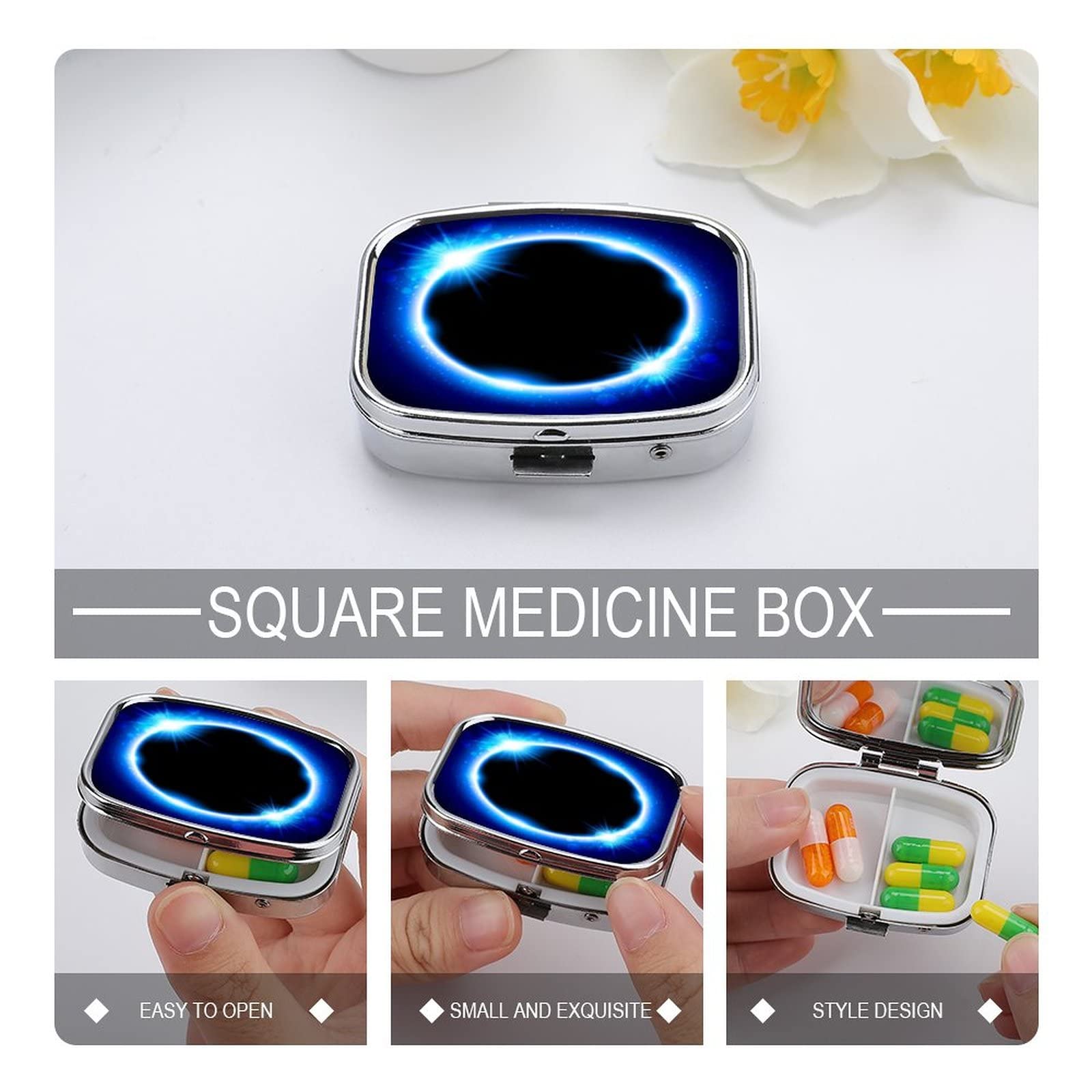 Pilulier En Métal À 2 Compartiments Ouverture Bleue Pour Médicaments, Vitamines, Voyages En Plein Air (Divers Motifs)