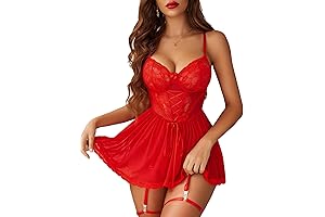 Lingerie for Women Sexy Lace Babydoll Mesh Chemise Boudoir Nighty with Garter Belt