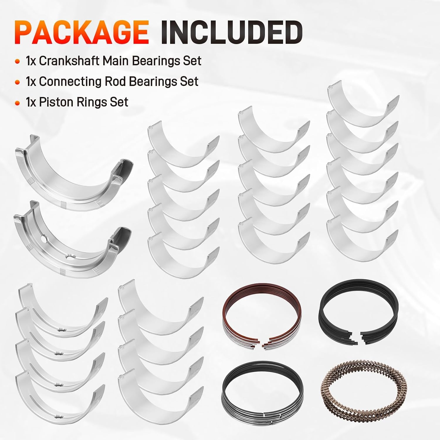 Upgrade STD Main & Rod Bearing Kit w/Piston Rings Compatible with Chevy, GM LS Gen III IV 4.8L 5.3L- LR4 LY2 L20 LM4 LM7 L59 LC9 LY5 V8 Engine 1999-2016 Replace# 2M4978 MS2199 BB253J CB663 41859CP