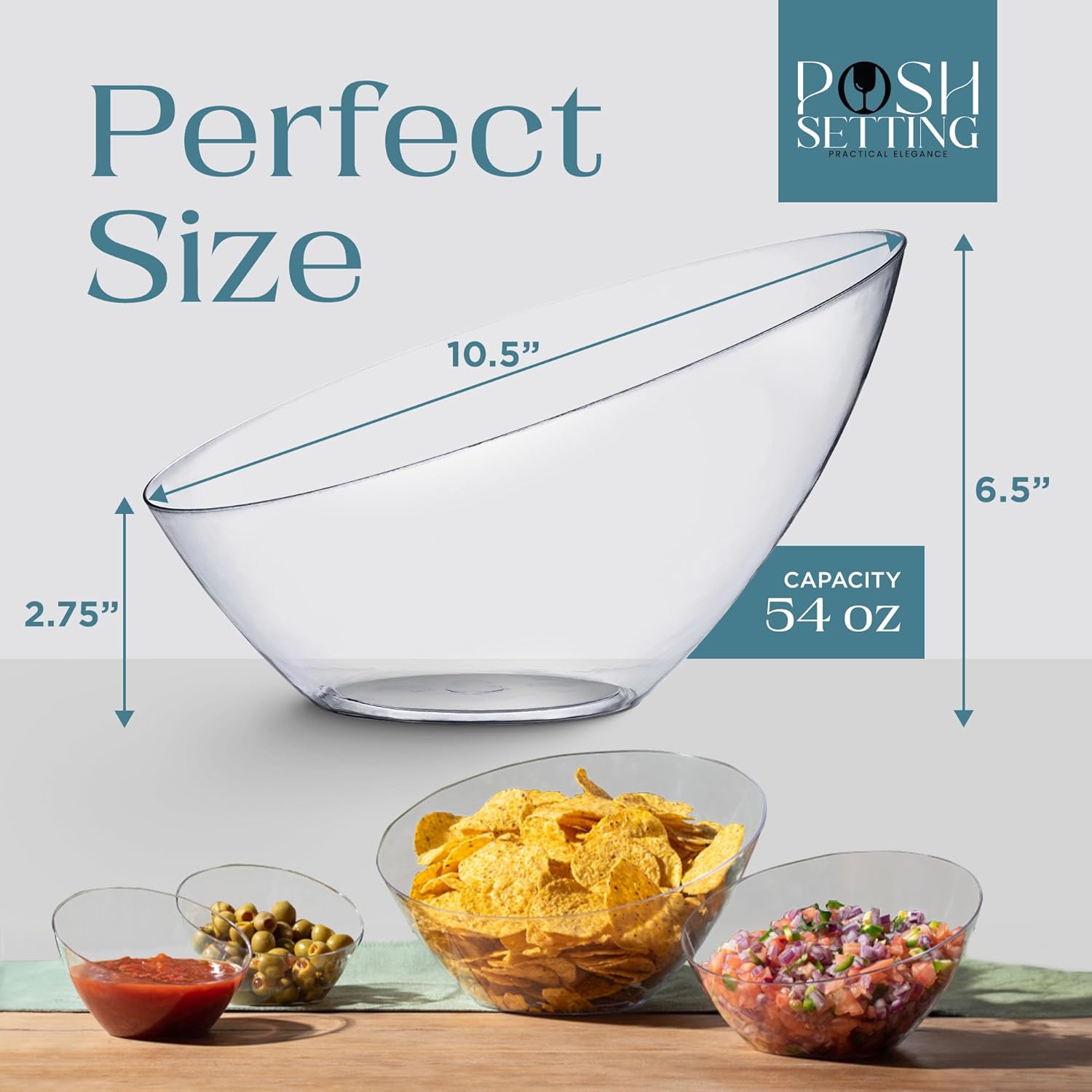 Posh Setting - Clear Plastic Serving Bowls for Party Angled Bowls Disposable Chip Bowls Candy Bowls for Party Table Salad and Fruit Bowls for Party Wedding Serving Bowls-Clear, 54 OZ, 5 Pack - Image 4