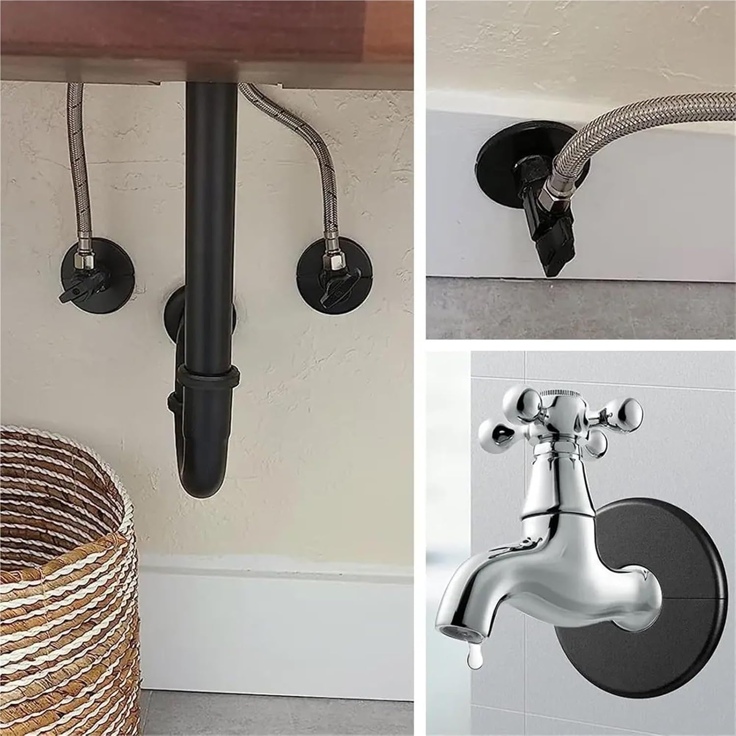 Versatile Plumbing Cover Plates,20pcs Useful Shower Faucet Black Decorative Round Pipe(Black-33x95mm)