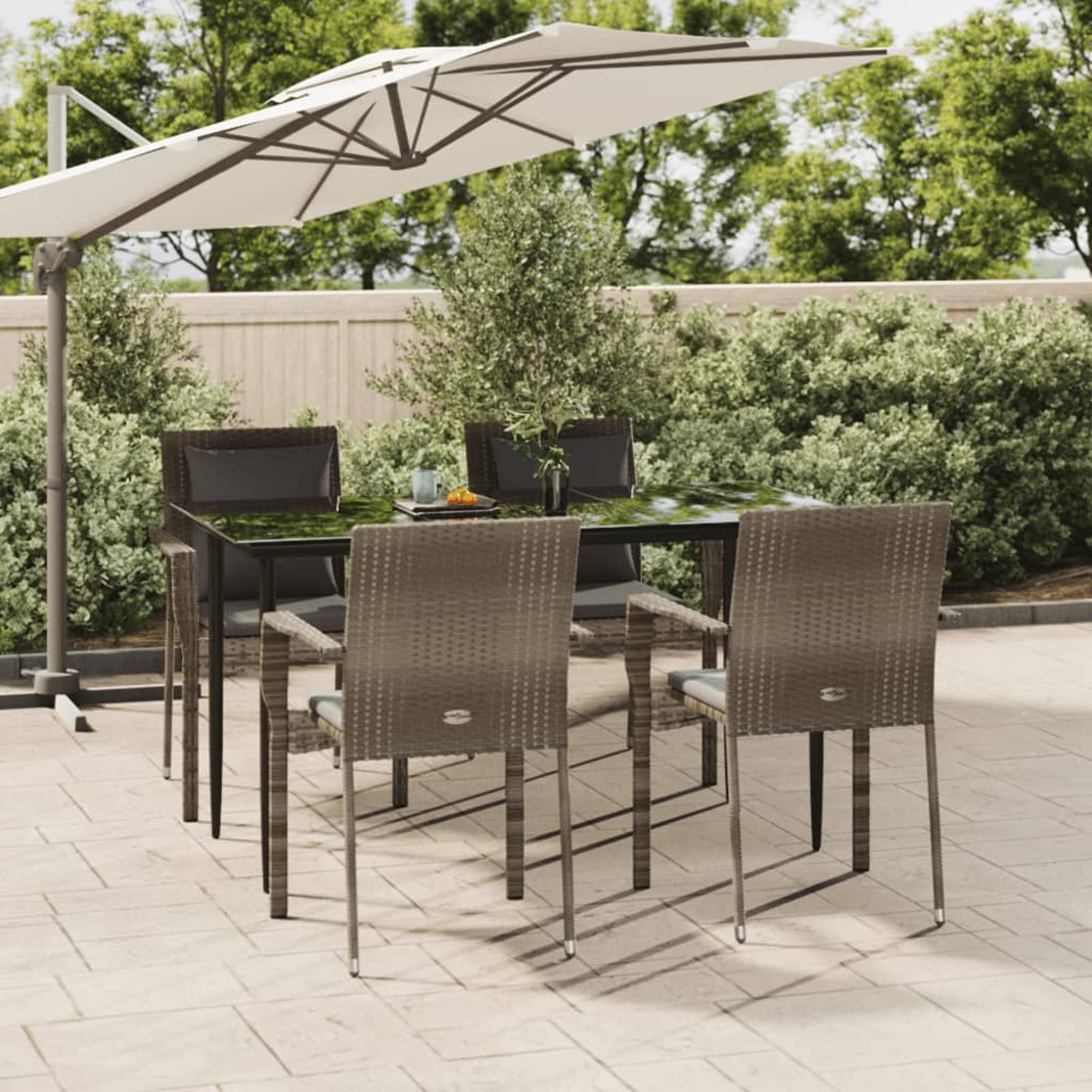 3185103 Set da Pranzo Giardino 5pz Nero e Grigio con Cuscini Polyrattan Testata in Legno,Testata Letto Matrimoniale Muebles Dormitorio Spalliera Letto Testiere per Letto Matrimoniale