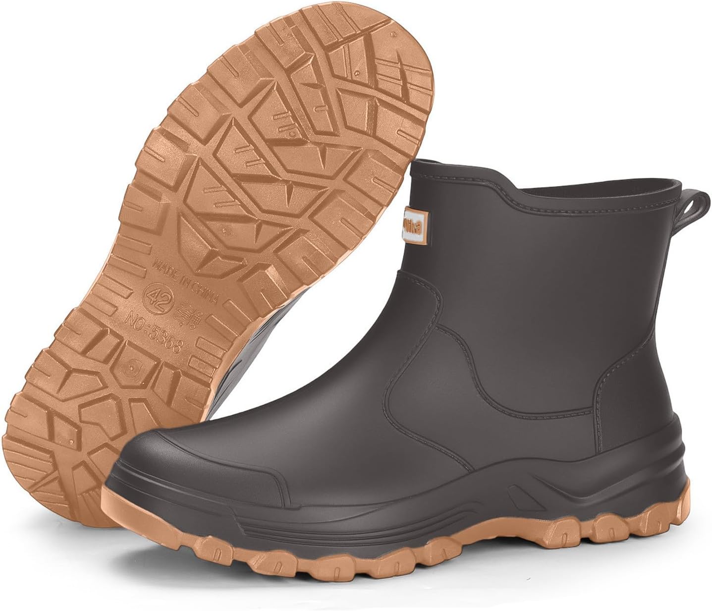 Gray Mens Slip Resistant Waterproof Fishing Rain Boots Non Slip Durable PVC Rain Shoes