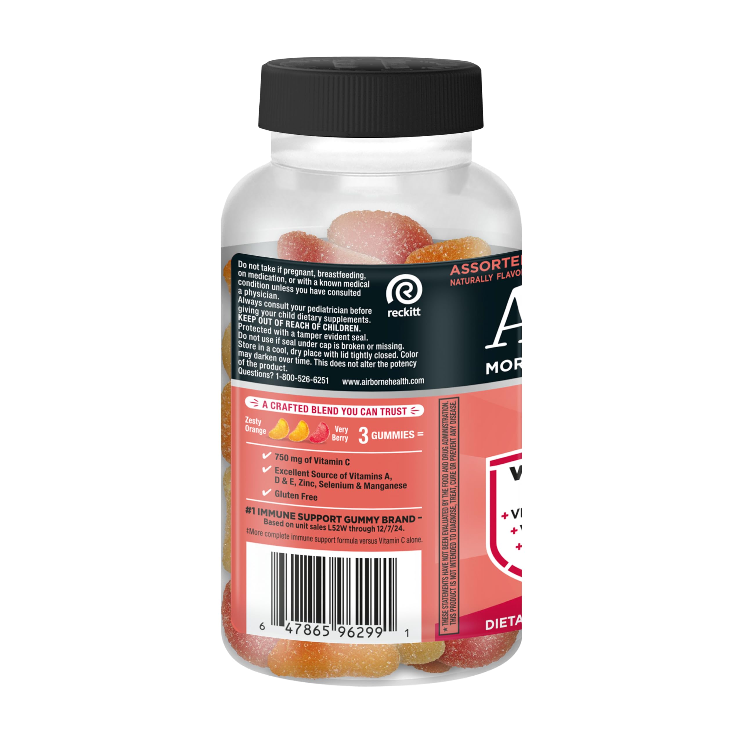 Airborne 750mg Vitamin C Gummies for Adults, Immune Support Supplement with Powerful Antioxidants Vitamins A C & E - 2x63ct Bottles (126 Gummies), Assorted Fruit Flavor — Amazon image 8