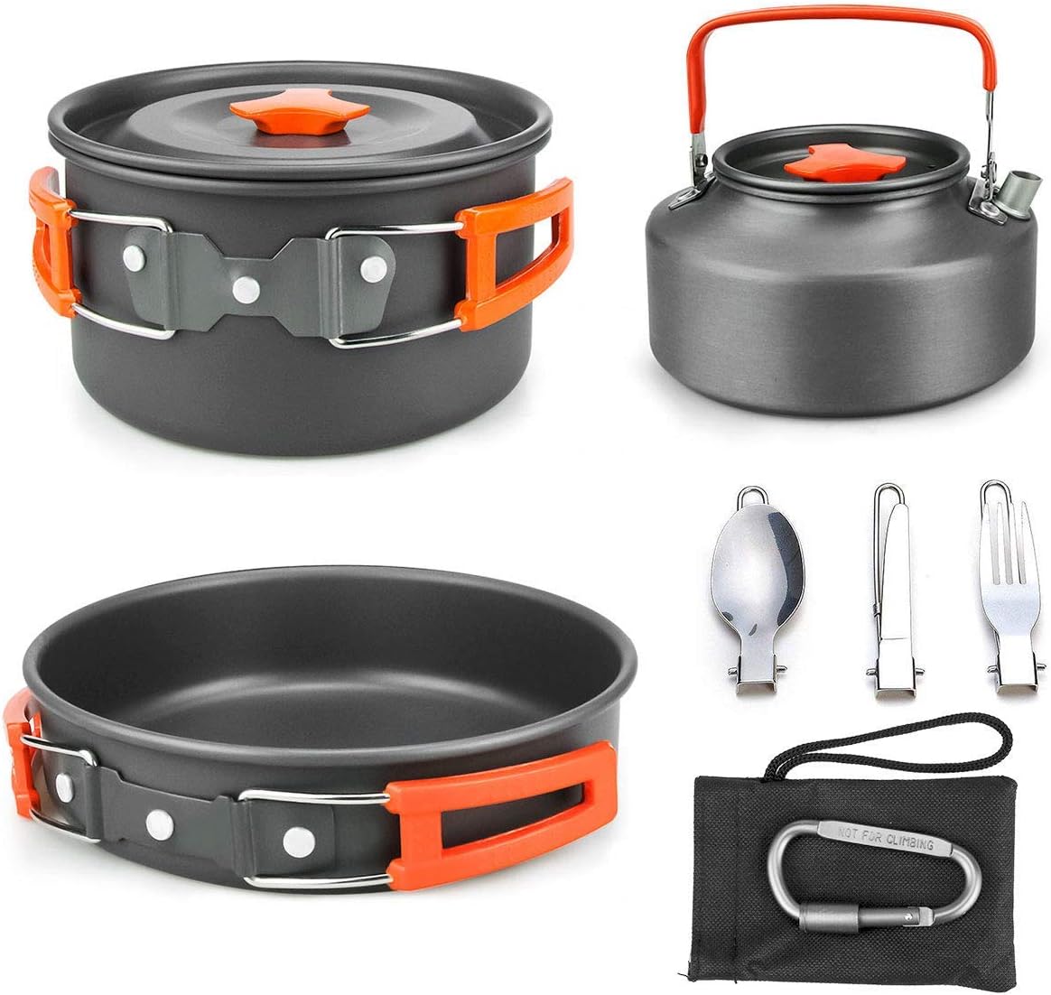 Powcan Camping Cookware Kit for 2 People Portable Camping Pans and Pots Aluminum Nonstick & Lightweight Campfire Cooking Set for Backpacking Hiking Outdoor Picnic