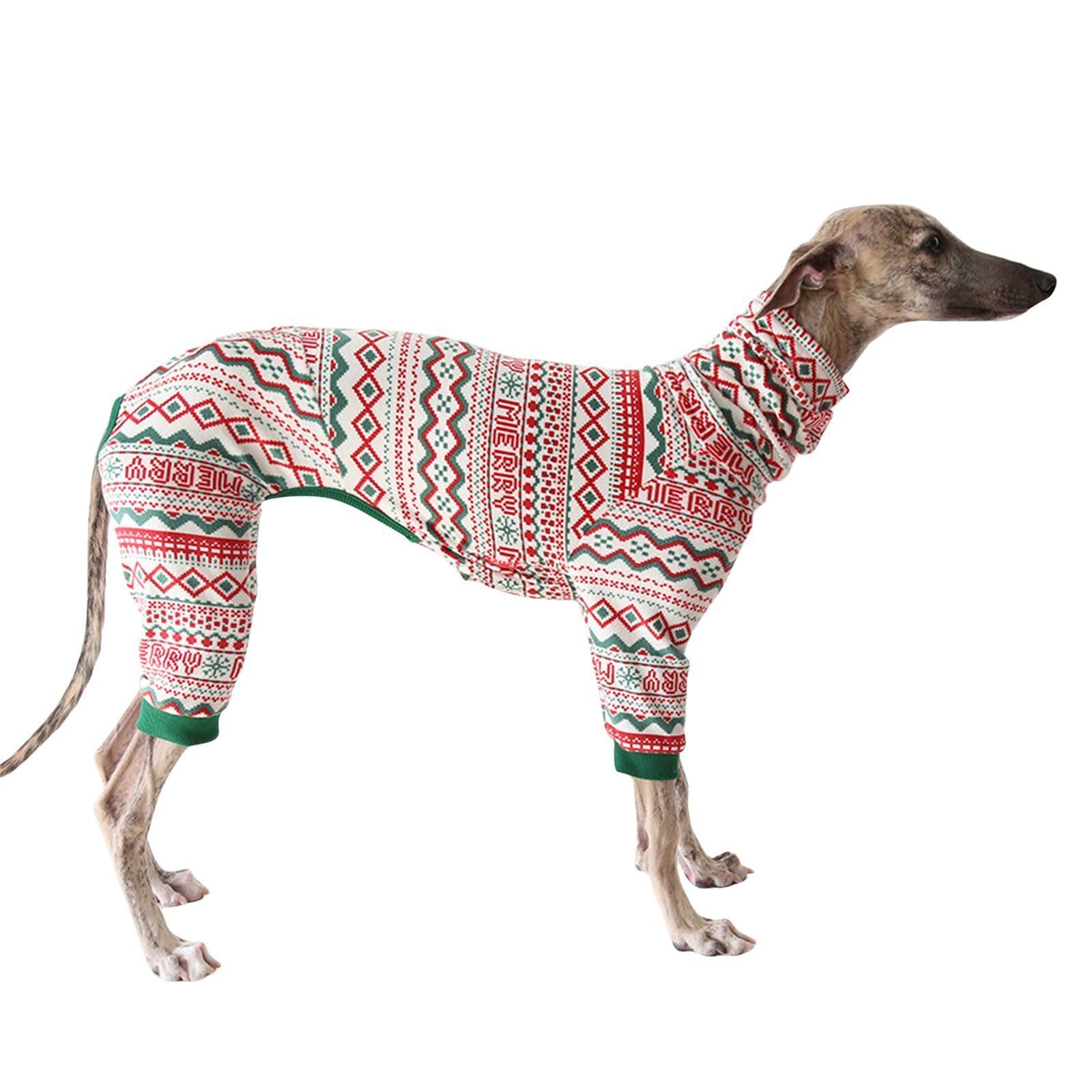 Lightweight Italian Greyhound Jumper，Turtleneck Whippet Four-Legs Cotton Pajamas Soft Dog Onesie Loungewear Dogs Jumpsuit, Green Christmas_XL