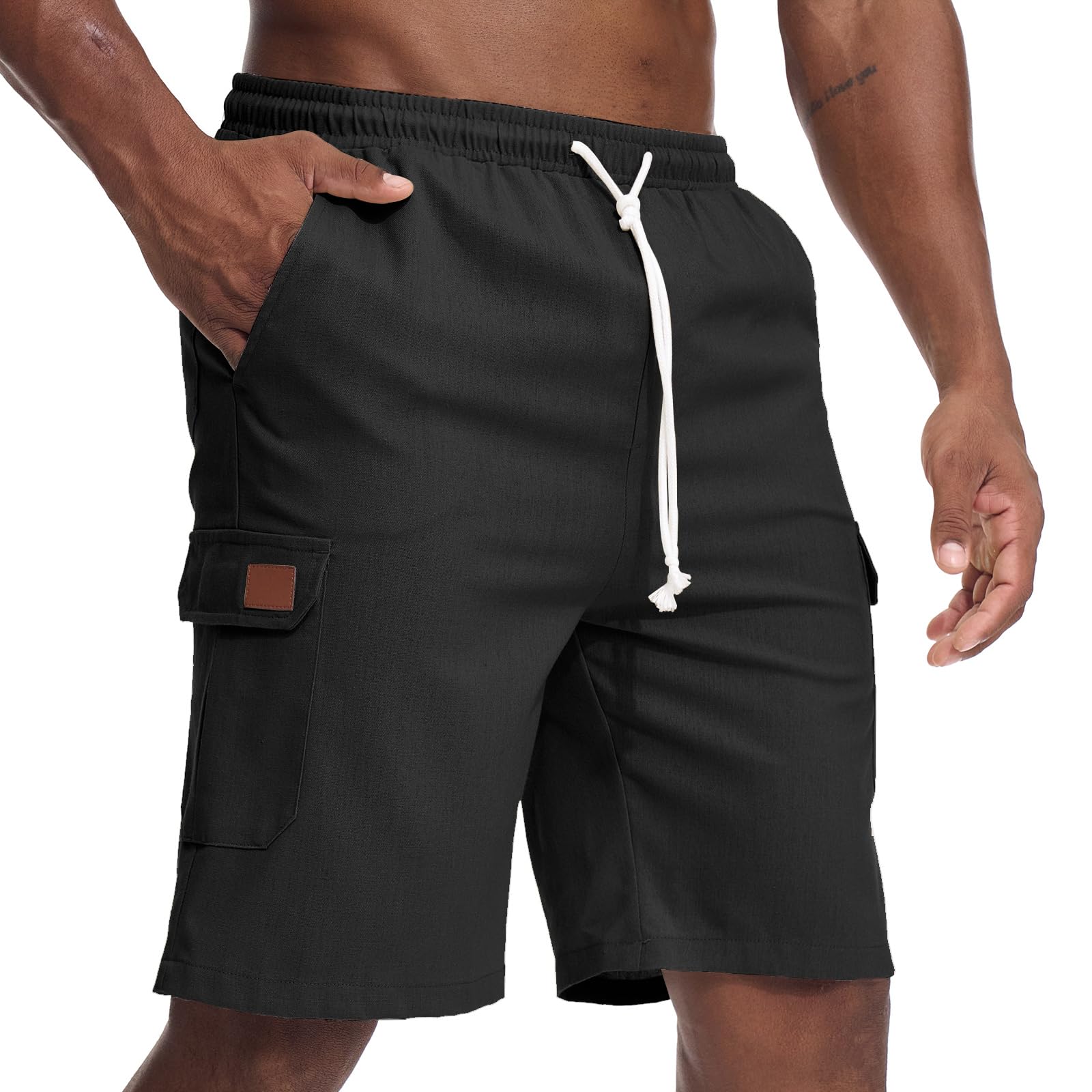 Zetieny Pantaloncini da Uomo in Lino Shorts Cargo Estivi Pantaloni Corti Leggero Coulisse con Tasche
