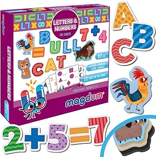 MAGDUM ABC Anglais – 80 Lettres et Chiffres aimantés – Vrais Grands Magnets Frigo pour Les Tout-Petits – Jouets Enfant Jusqu’à 3 Ans – Aimants Enfants EDUCATIFS – Jeu Magnétiques Enfant