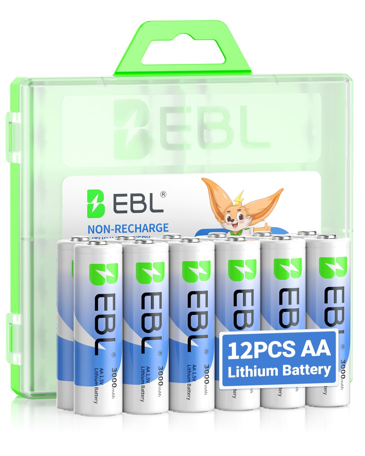 EBL AA Lithium Batteries 12 Pack 3000mAh