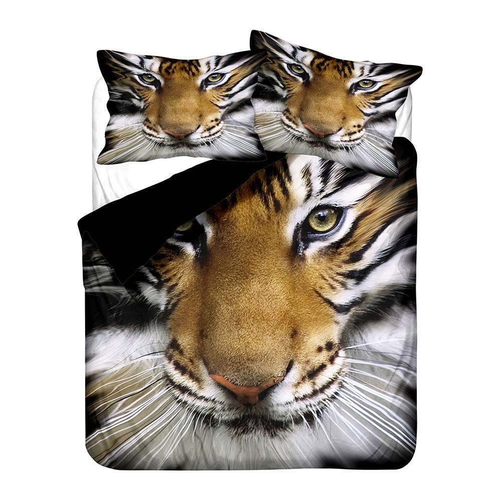 Housse de couette imprimé tigre 3D en microfibre douce pour lit 2 personnes