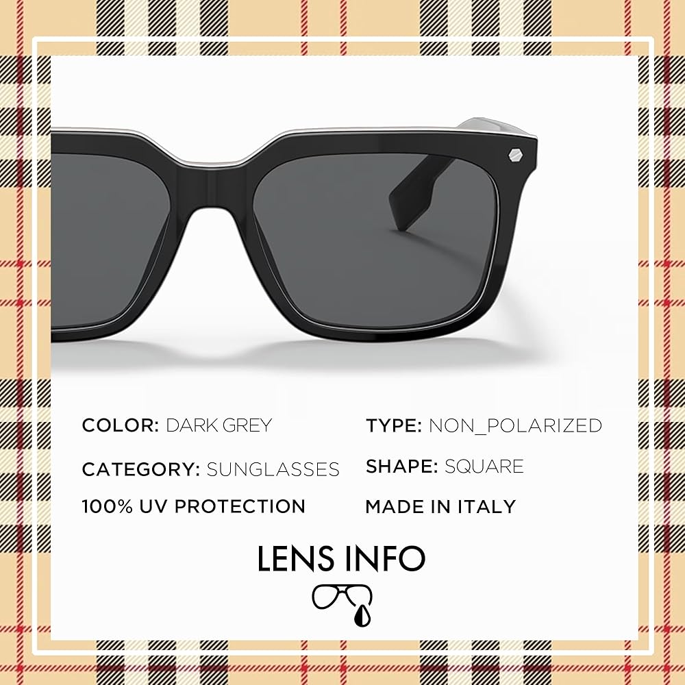 BURBERRY BE4337 Square Shape Acetate Sunglasses with eSHADES