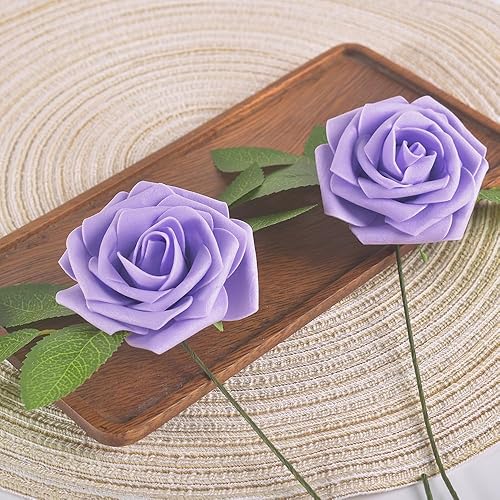 Miniatura 4 de homEdge Rosa artificial, 25 flores artificiales de espuma con tallo para decoración del hogar, ramos de boda, fiesta, certerpieces, aniversarios,