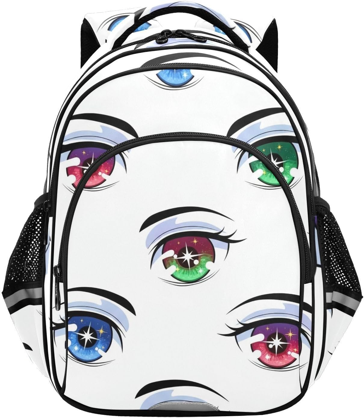 Backpack for Kids, Colorful Anime Eyes White Backpack Elementary School
