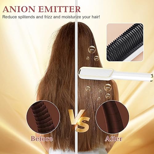 Miniatura 2 de Peine alisador de pelo de iones negativos, calentamiento rápido, antiquemaduras, peine profesional para alisar el cabello, salón de viaje en casa,